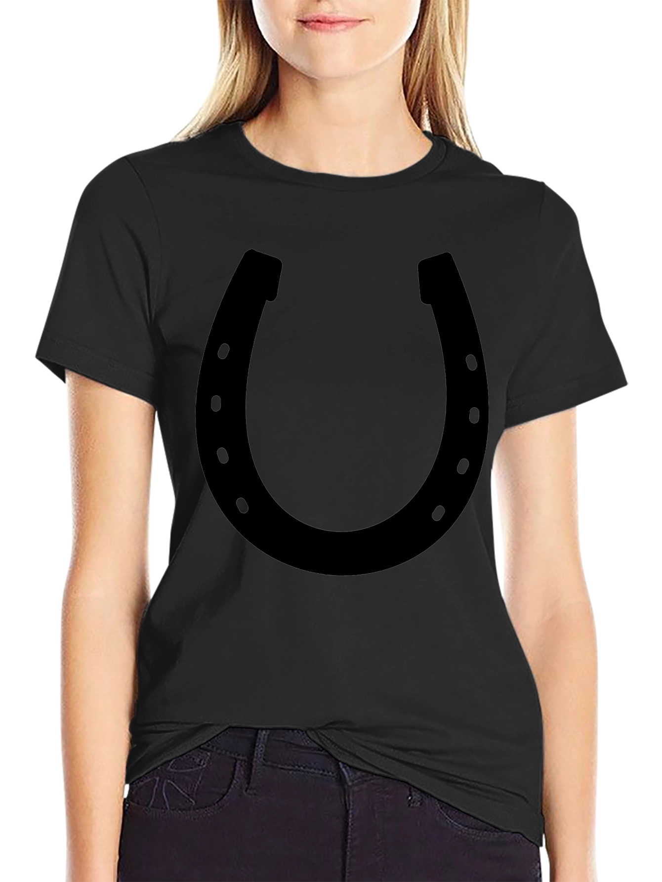Black Lucky Horseshoe Graphic Tee - Black Cotton Blend view 2