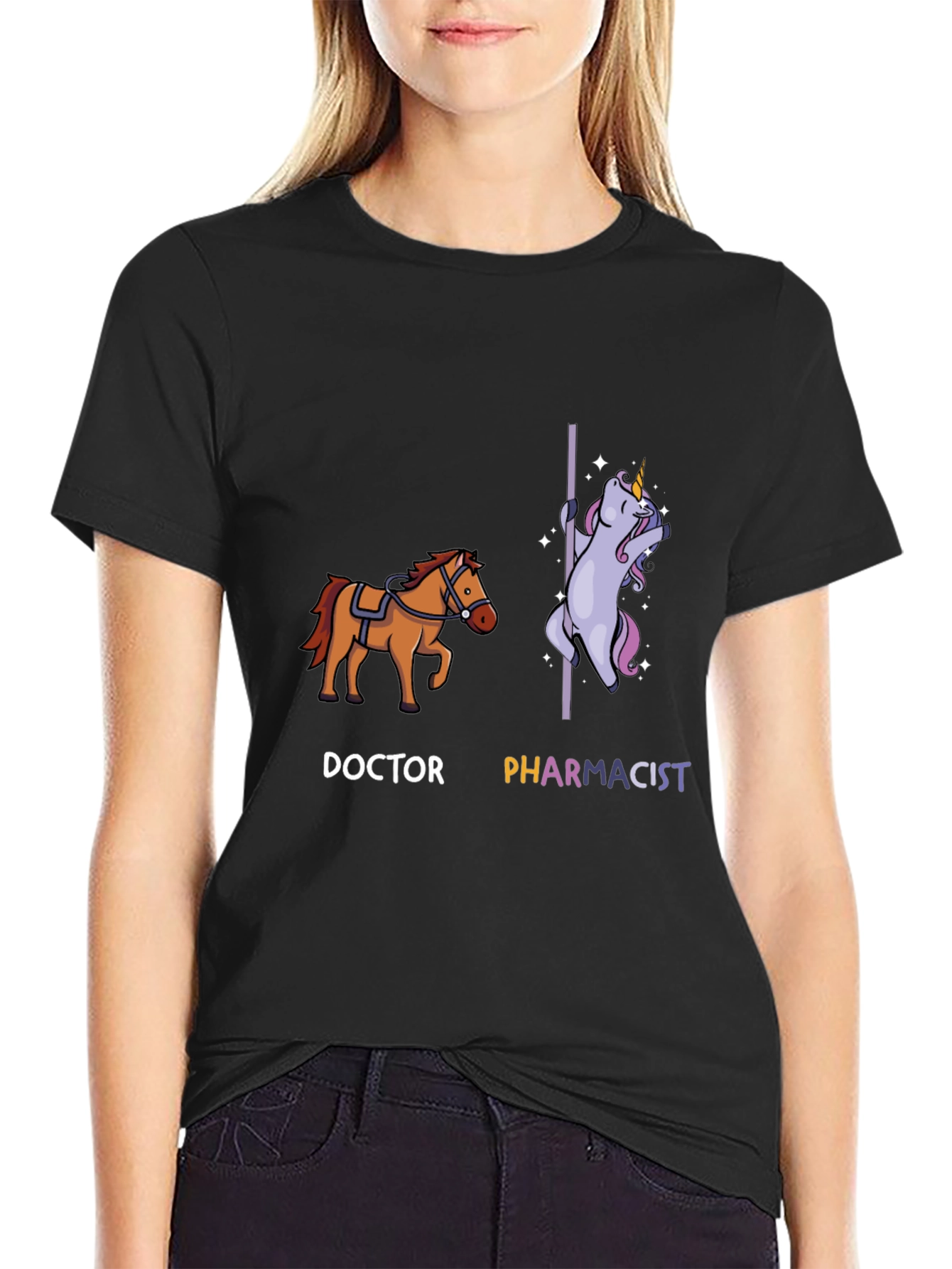 Black Doctor vs Pharmacist T-Shirt | Funny Unicorn Tee view 2