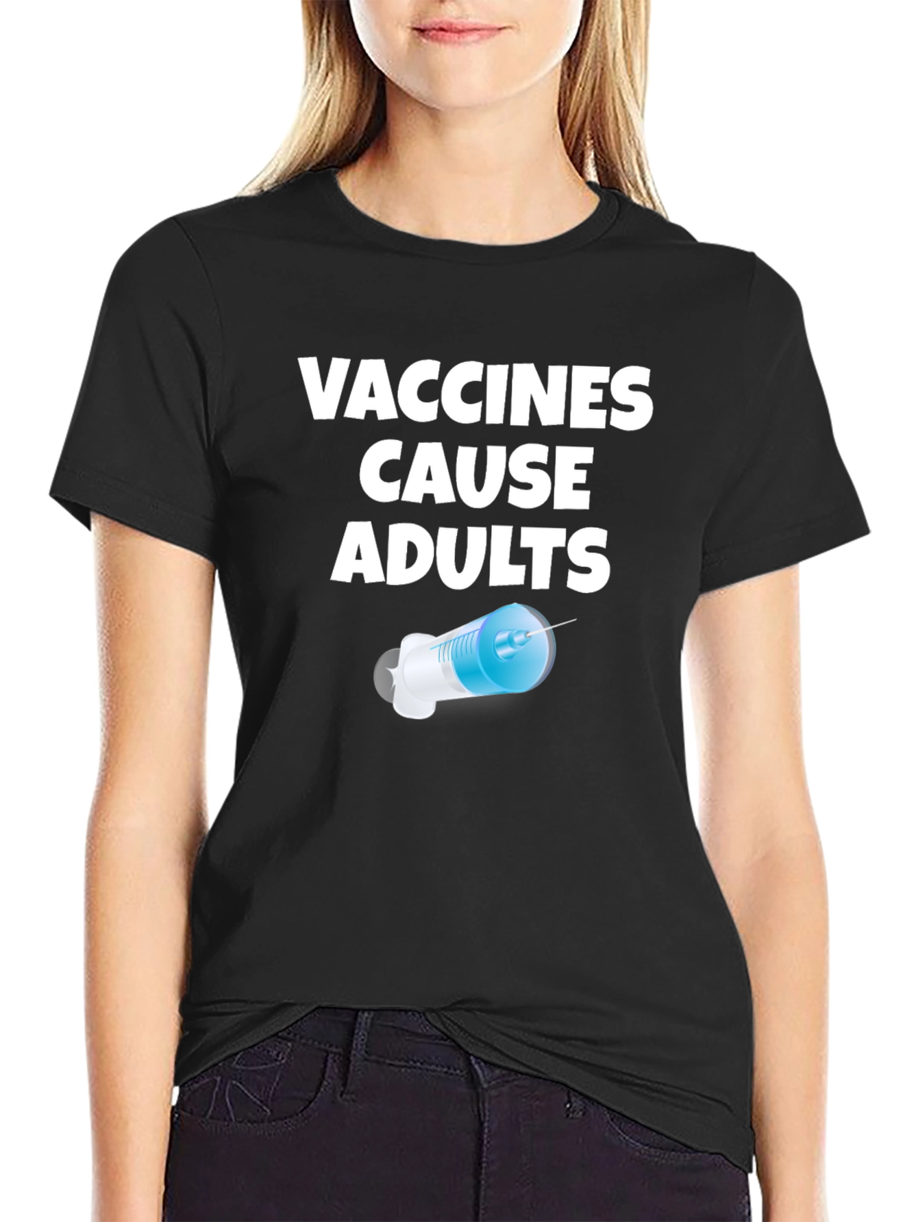 Black Vaccines Cause Adults Funny Novelty T-Shirt view 2