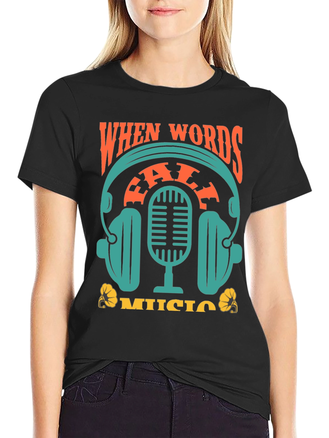 Black When Words Fail Music T-Shirt view 2
