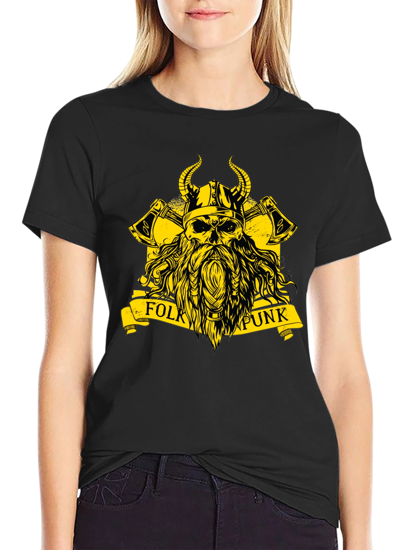 Black Folk Punk Viking Skull T-Shirt view 2