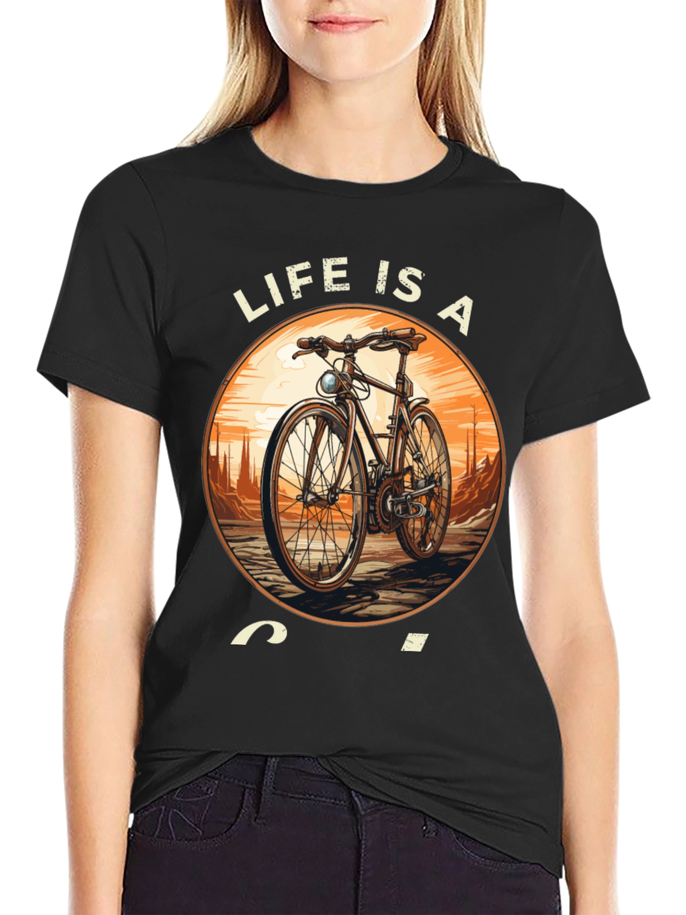 Black Life is a Ride T-Shirt - Classic Bicycle Design view 2