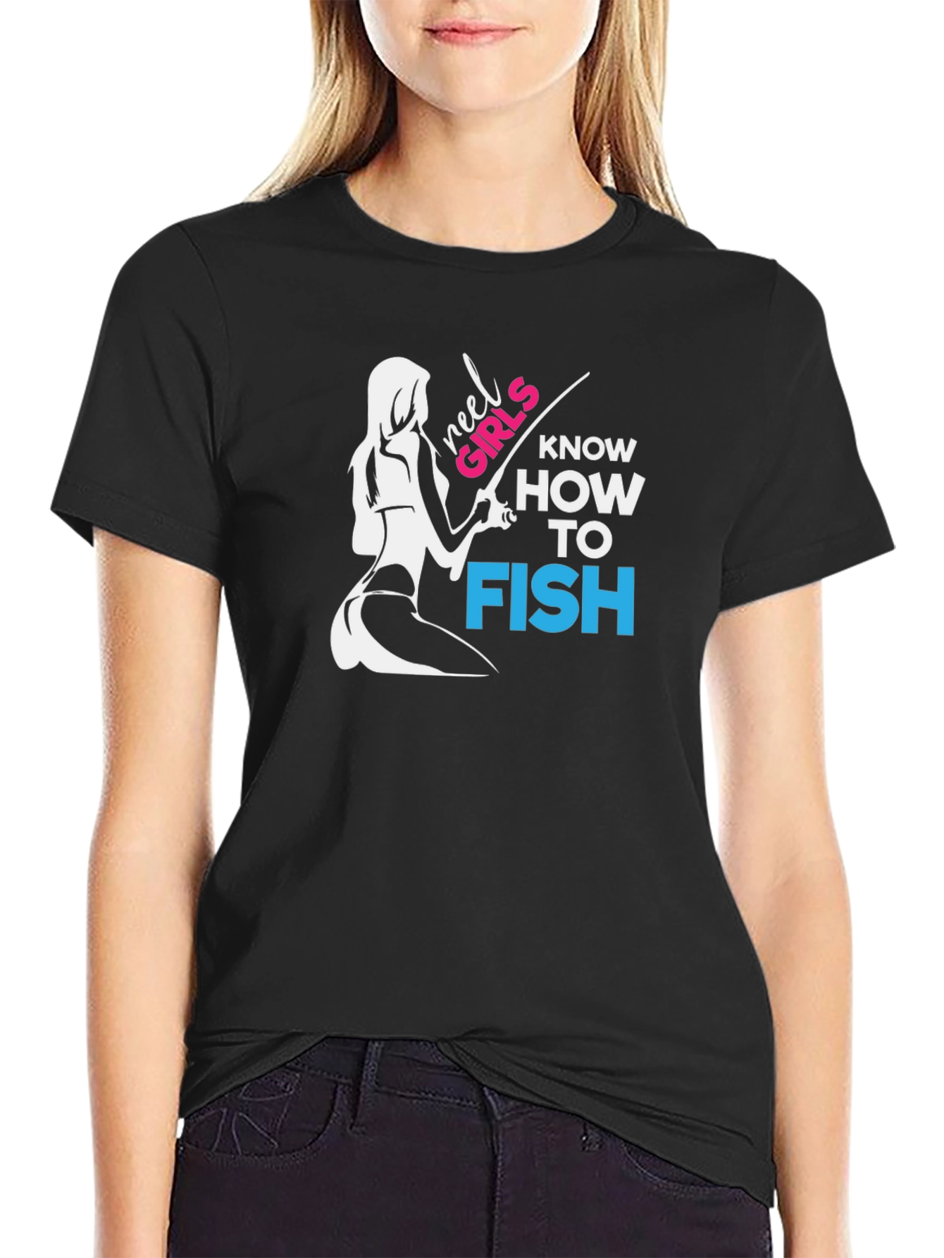 Black Reel Girls Fish T-Shirt - Black Graphic Tee view 2