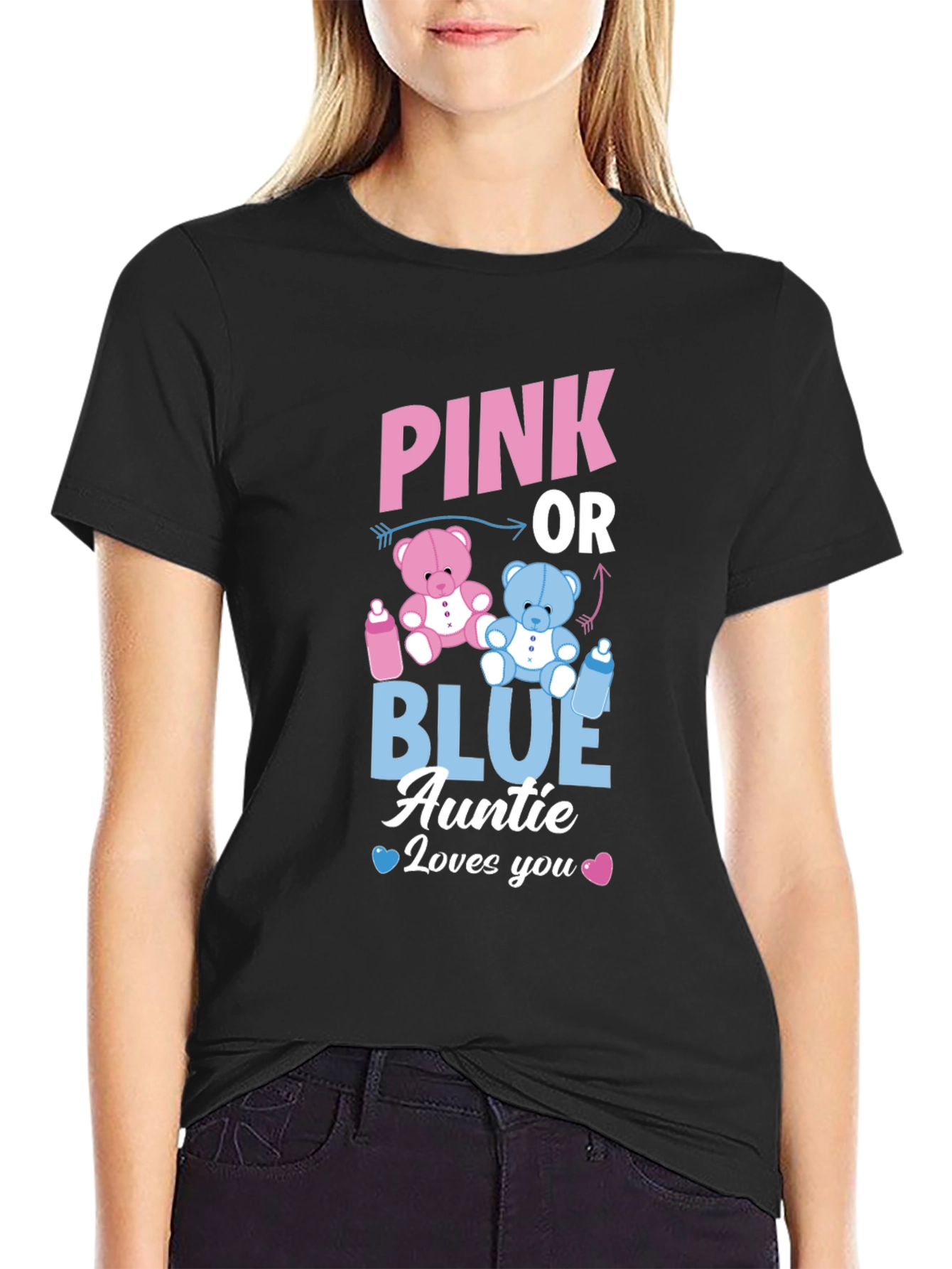 Pink or Blue Auntie Loves You Baby Gender Reveal T-Shirt - 2