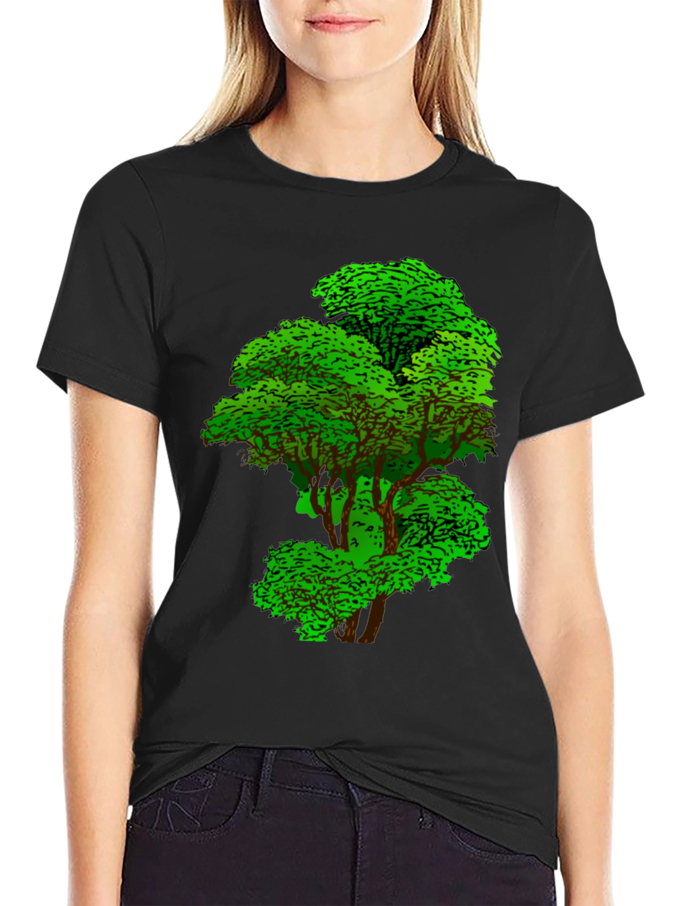 Black Nature Tree Graphic Tee - Black Cotton T-Shirt view 2