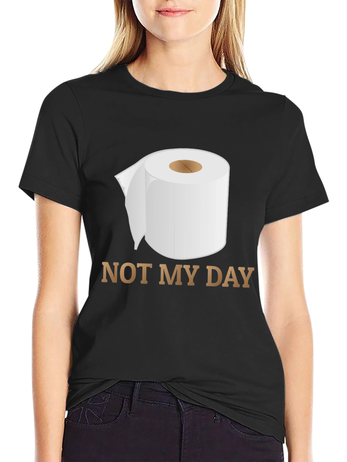 Black Not My Day Toilet Paper Humor Graphic Tee view 2
