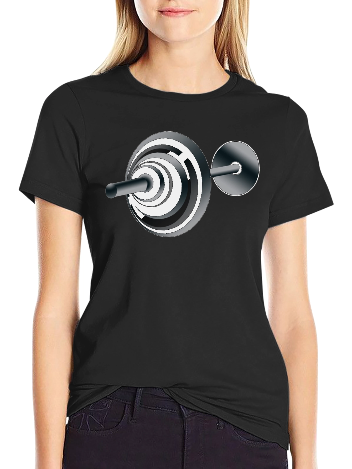 Black Abstract Barbell Graphic T-Shirt - Black view 2