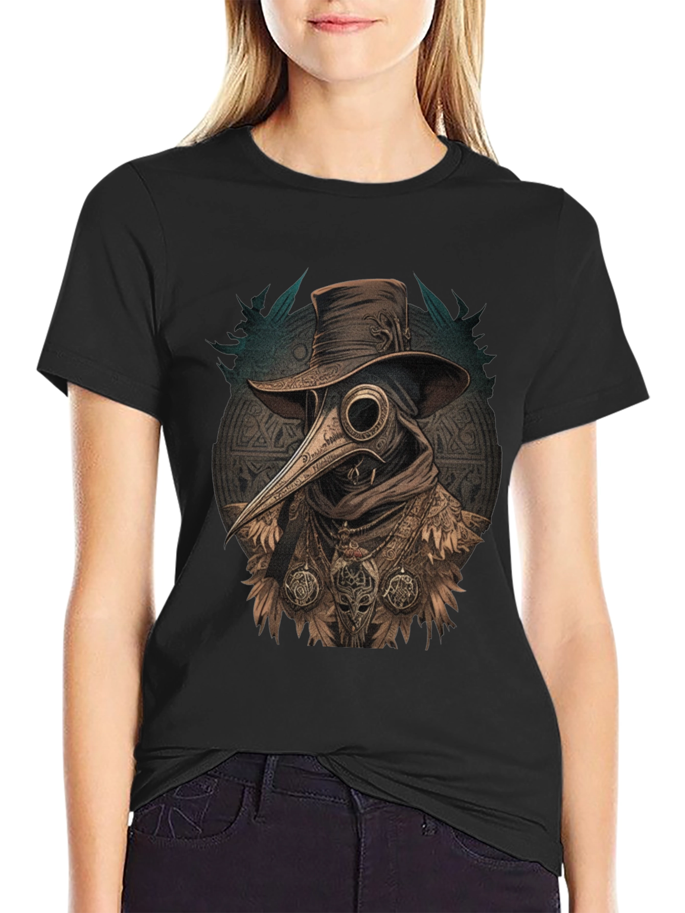 Black Plague Doctor Graphic Tee - Vintage Style view 2