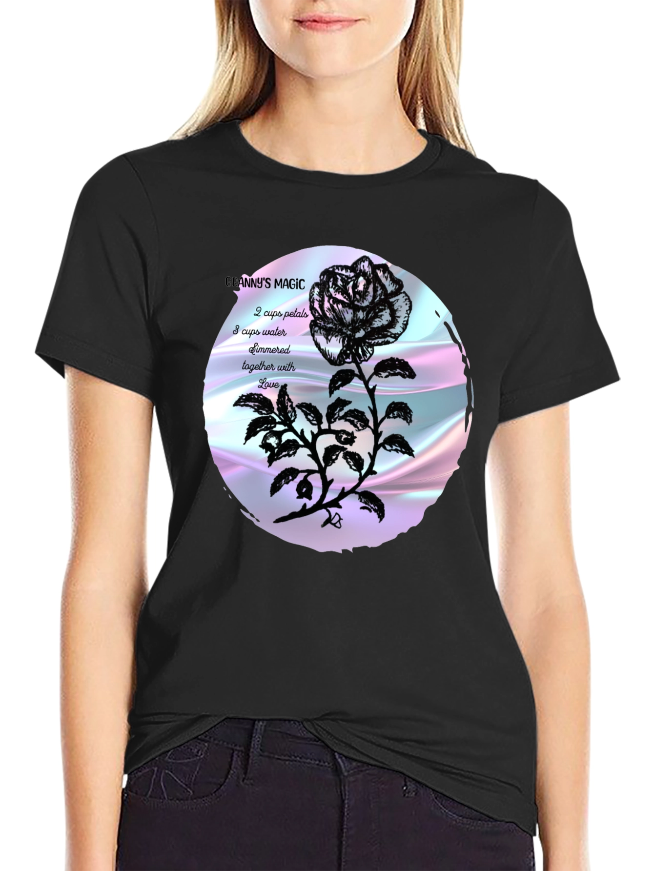 Black Granny's Magic Rose T-Shirt view 2