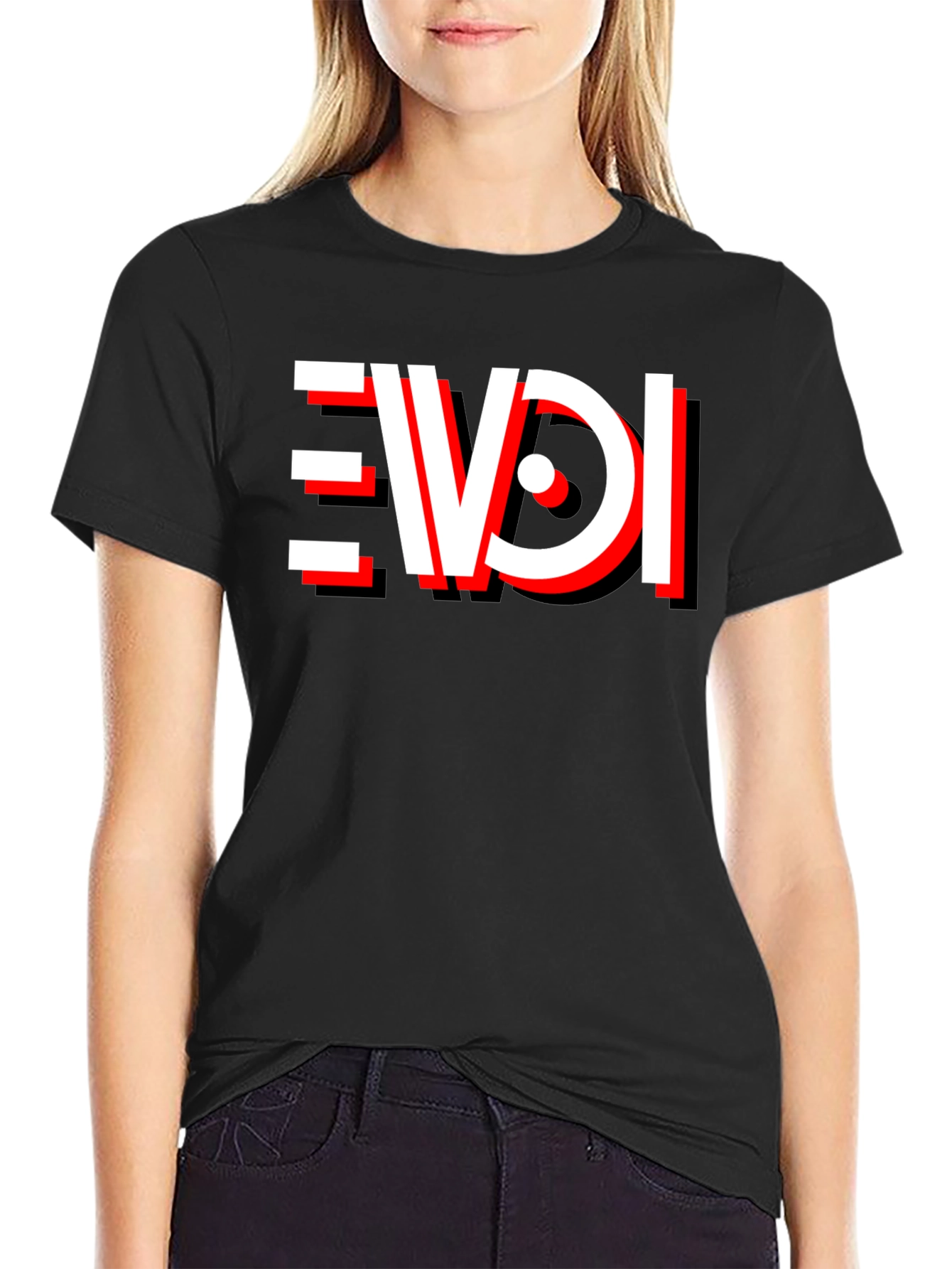 Black EVDI T-Shirt - Bold Graphic Tee view 2