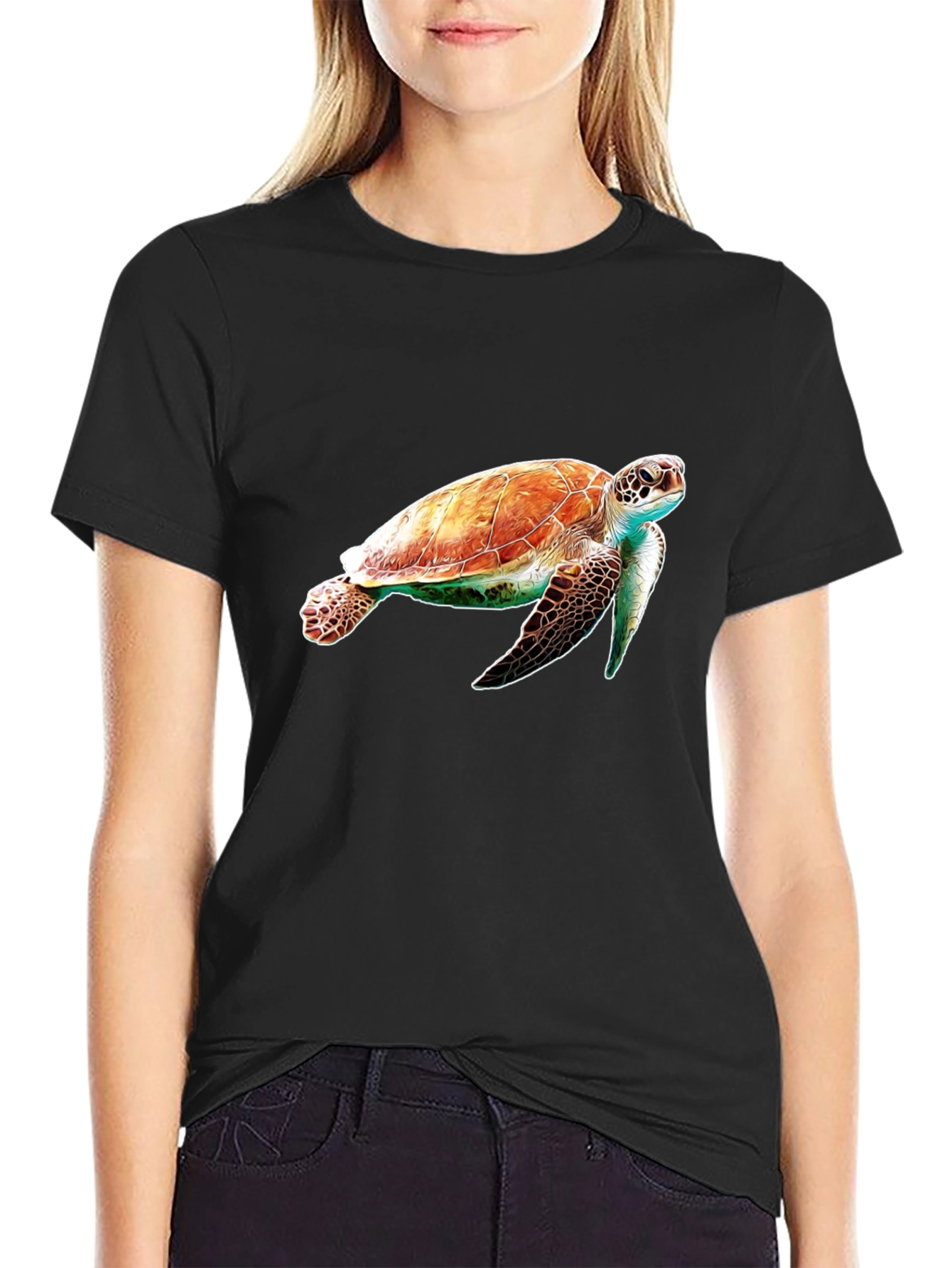 Black Sea Turtle Graphic Tee - Black Cotton Comfort view 2