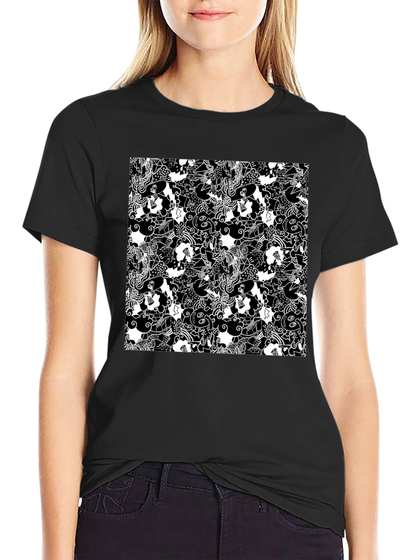 Black Monochrome Patterned T-Shirt view 2