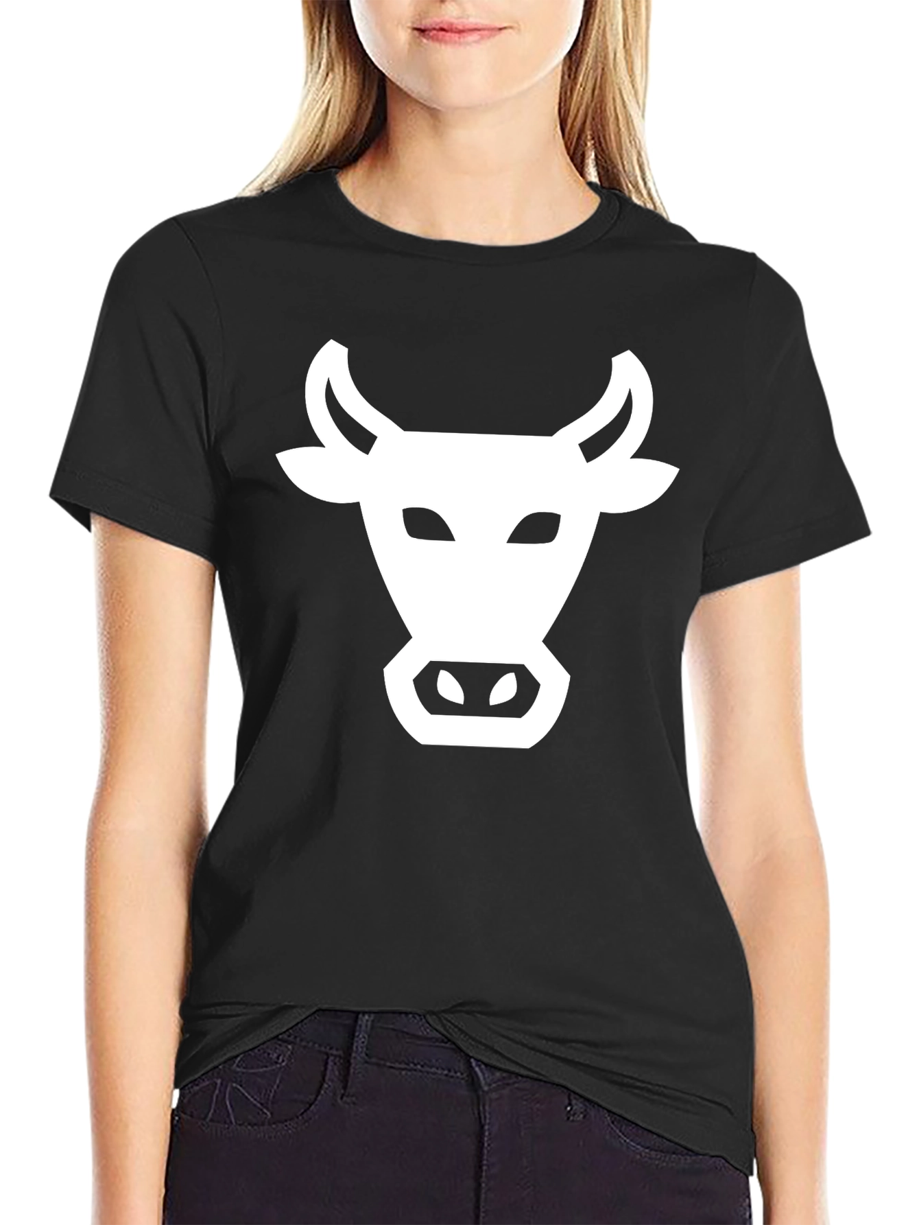 Black Black T-Shirt with White Cow Graphic view 2