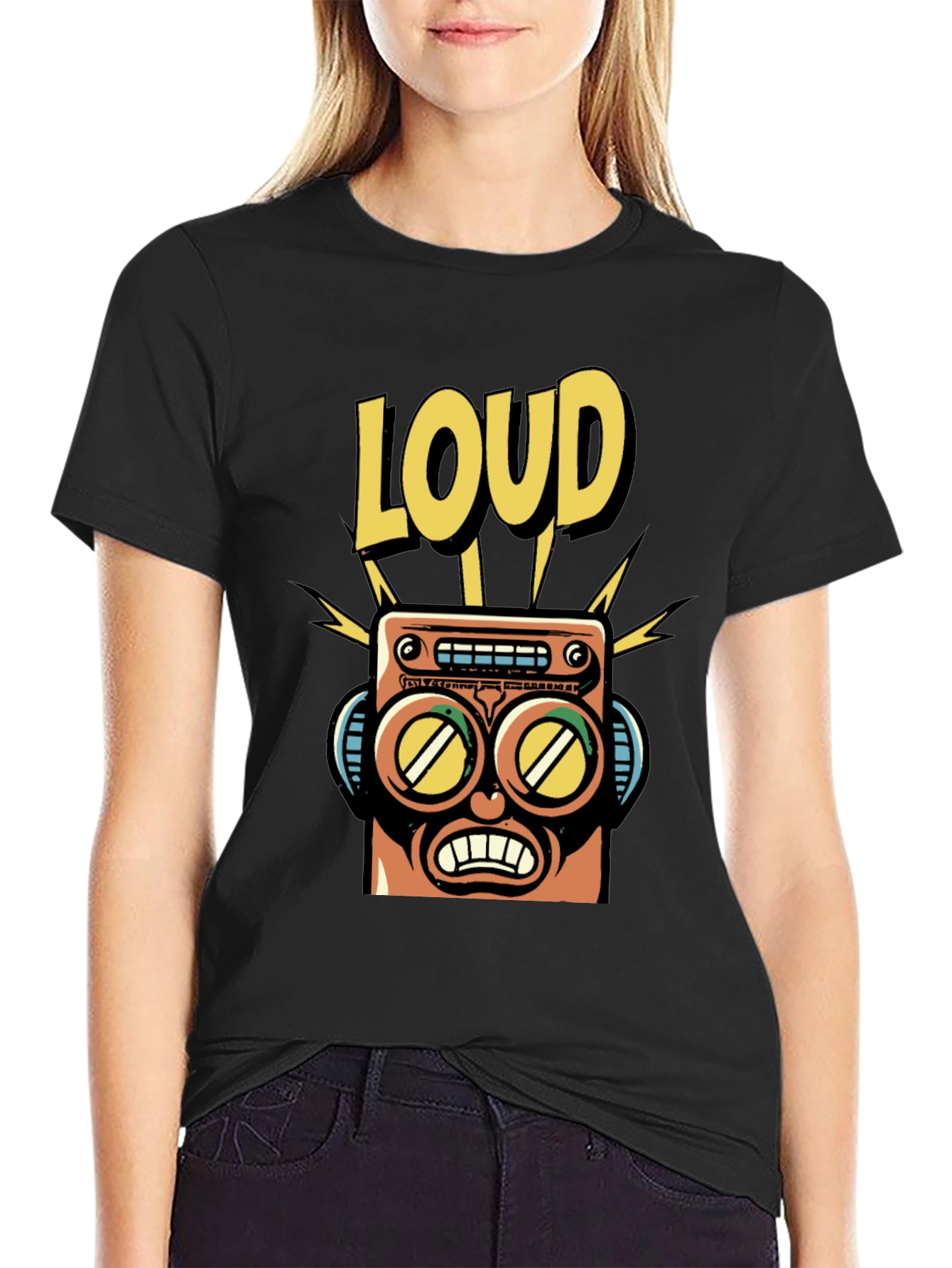Black LOUD Robot Graphic Tee - Retro Style view 2