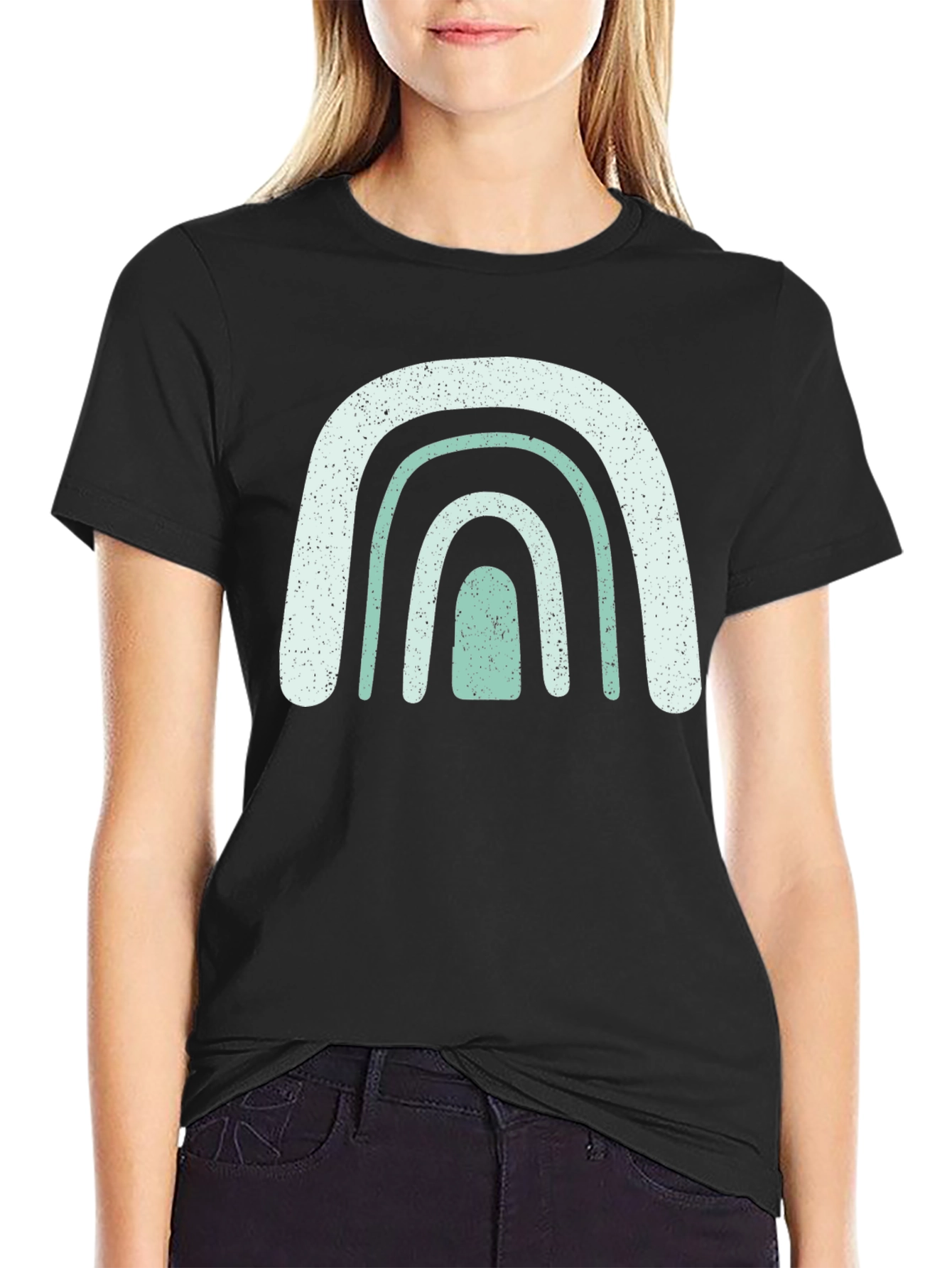 Black Boho Rainbow Graphic T-Shirt view 2