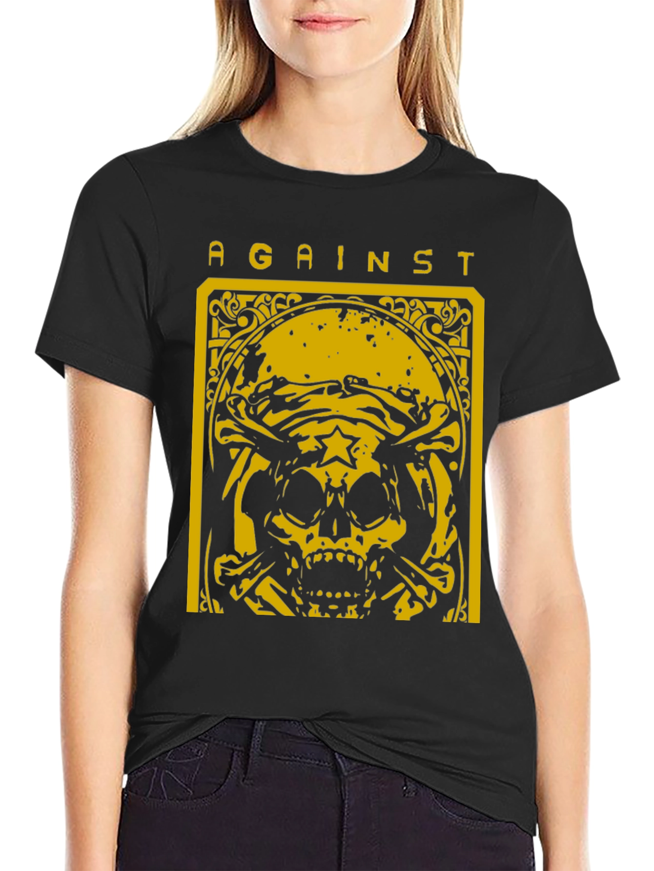 Black Against Skull Graphic T-Shirt - Black view 2