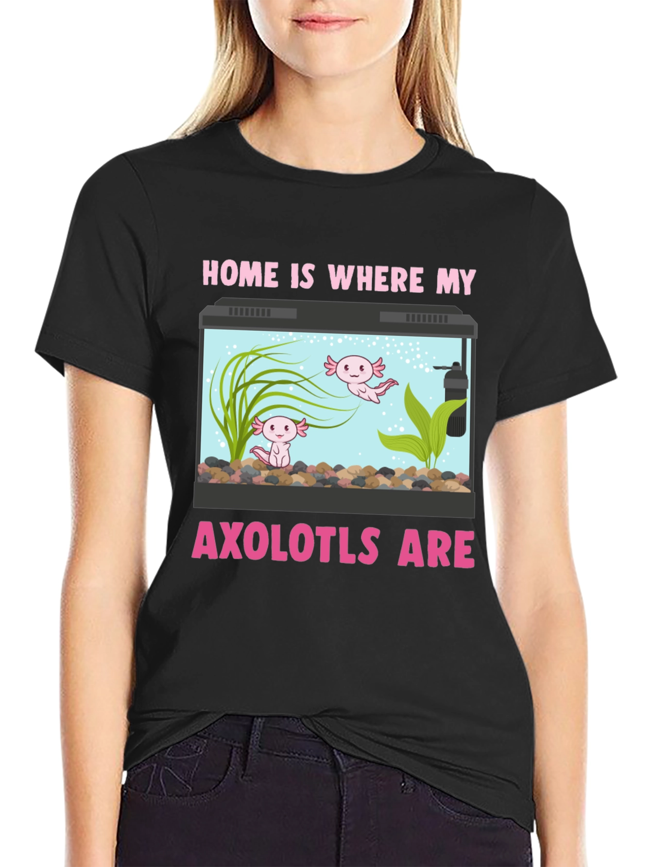 Black Axolotl Aquarium Home T-Shirt view 2