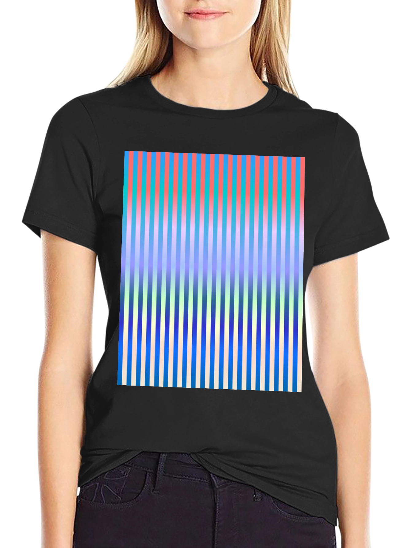Black Abstract Stripe Graphic Tee view 2