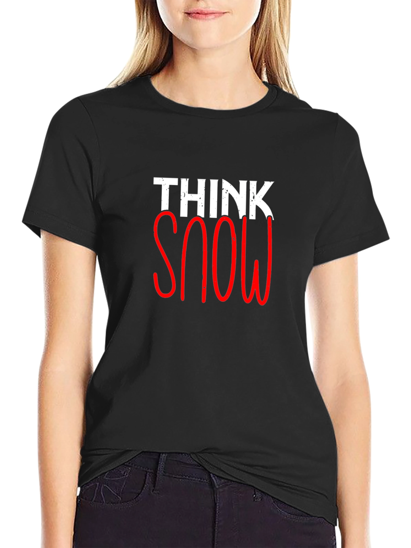 Black Think Snow Graphic Tee - Stylish Winter Shirt view 2