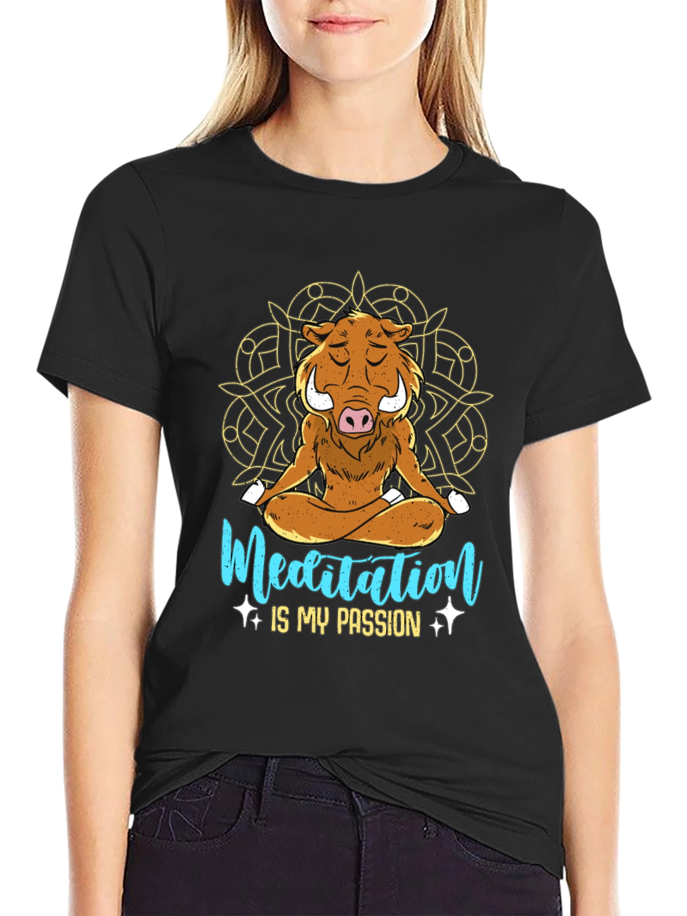 Black Zen Boar Meditation T-Shirt - Relax & Find Your Inner Peace view 2