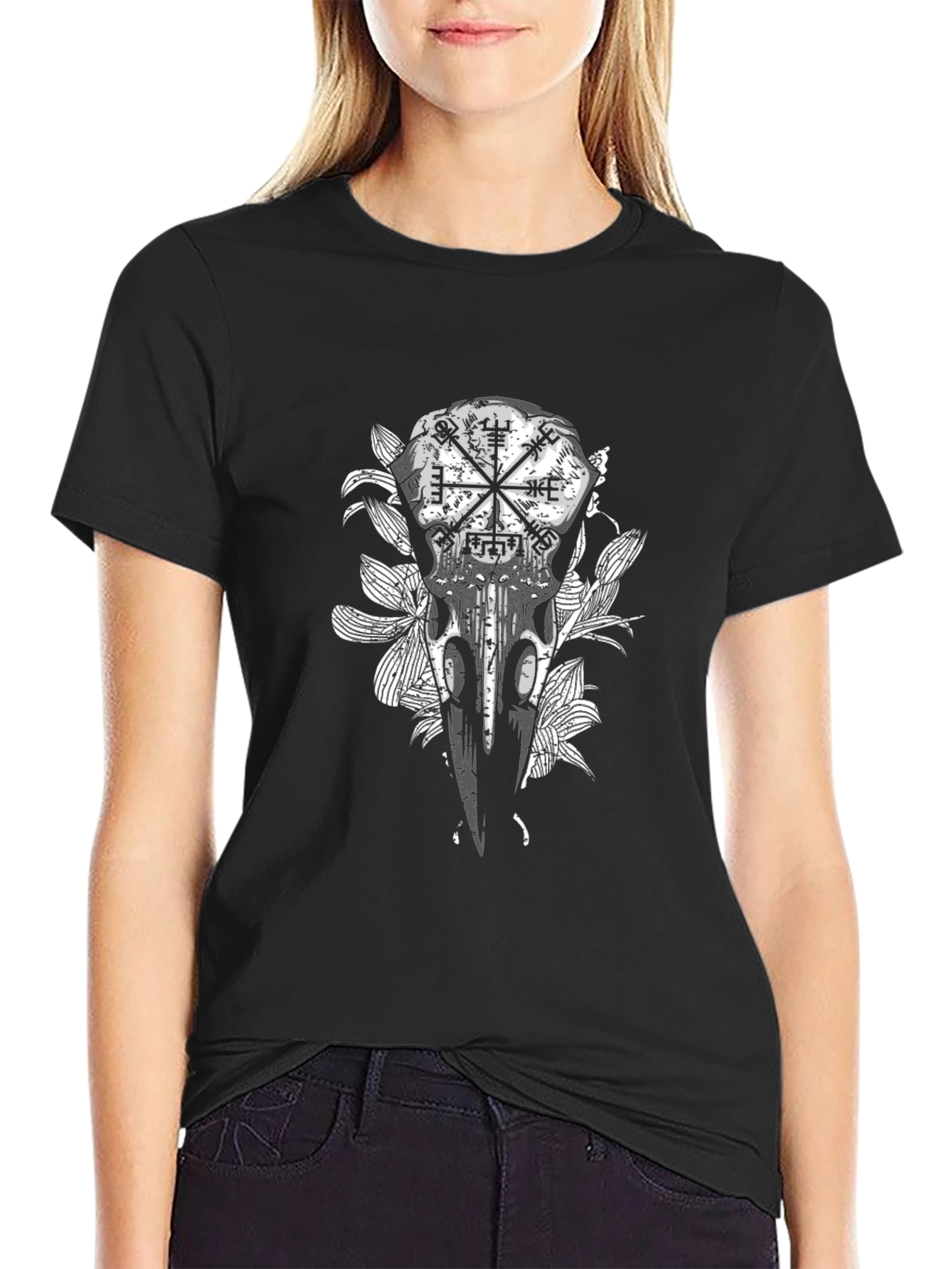 Black Raven Skull & Vegvisir Black Graphic Tee view 2