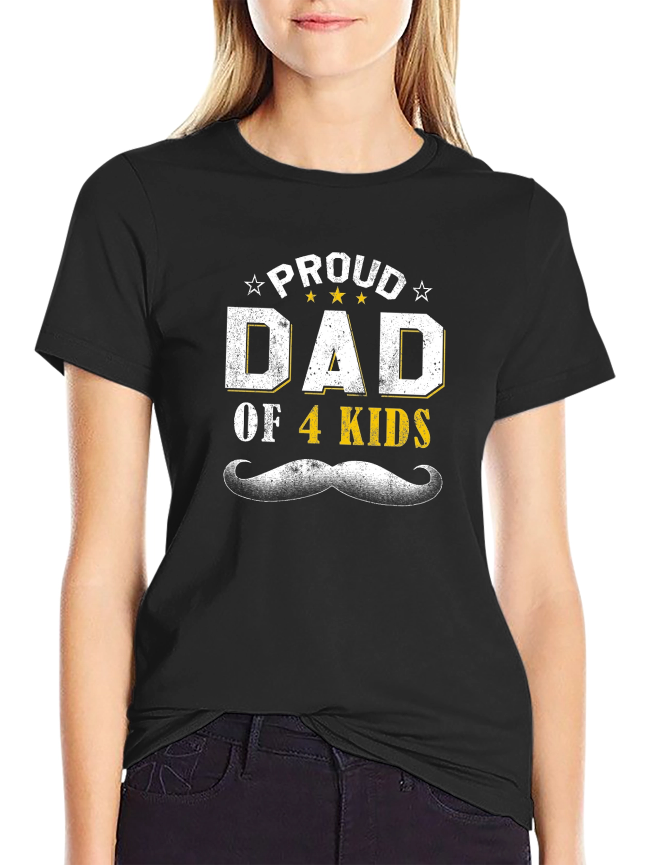 Black Proud Dad of 4 Kids T-Shirt - Father's Day Gift view 2