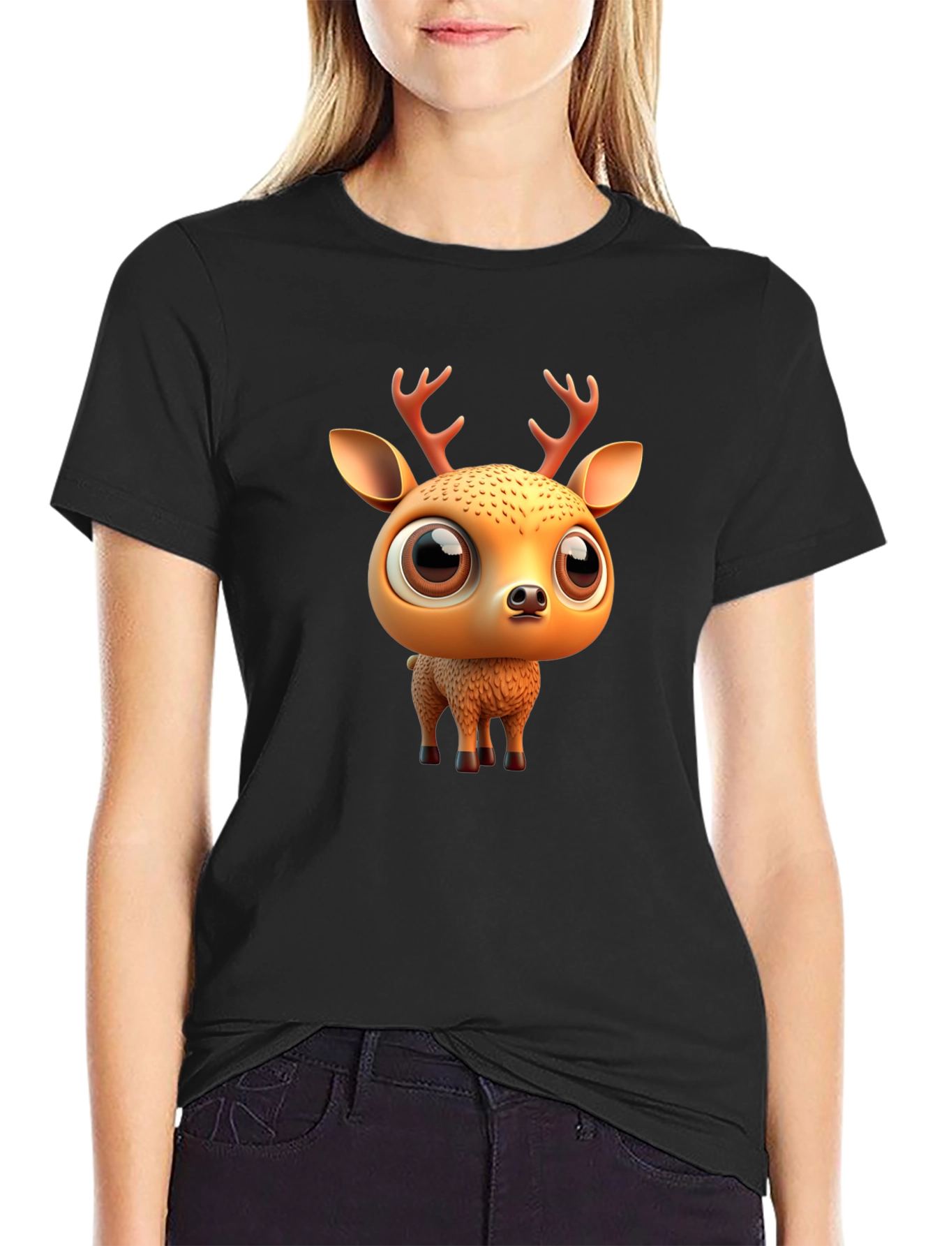Black Cute Deer Graphic Tee view 2