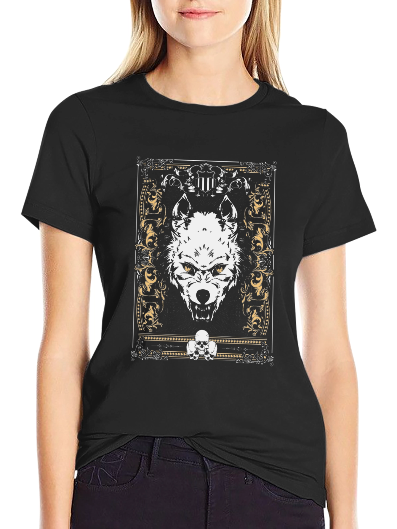 Black Wolf Graphic Print Black T-Shirt view 2