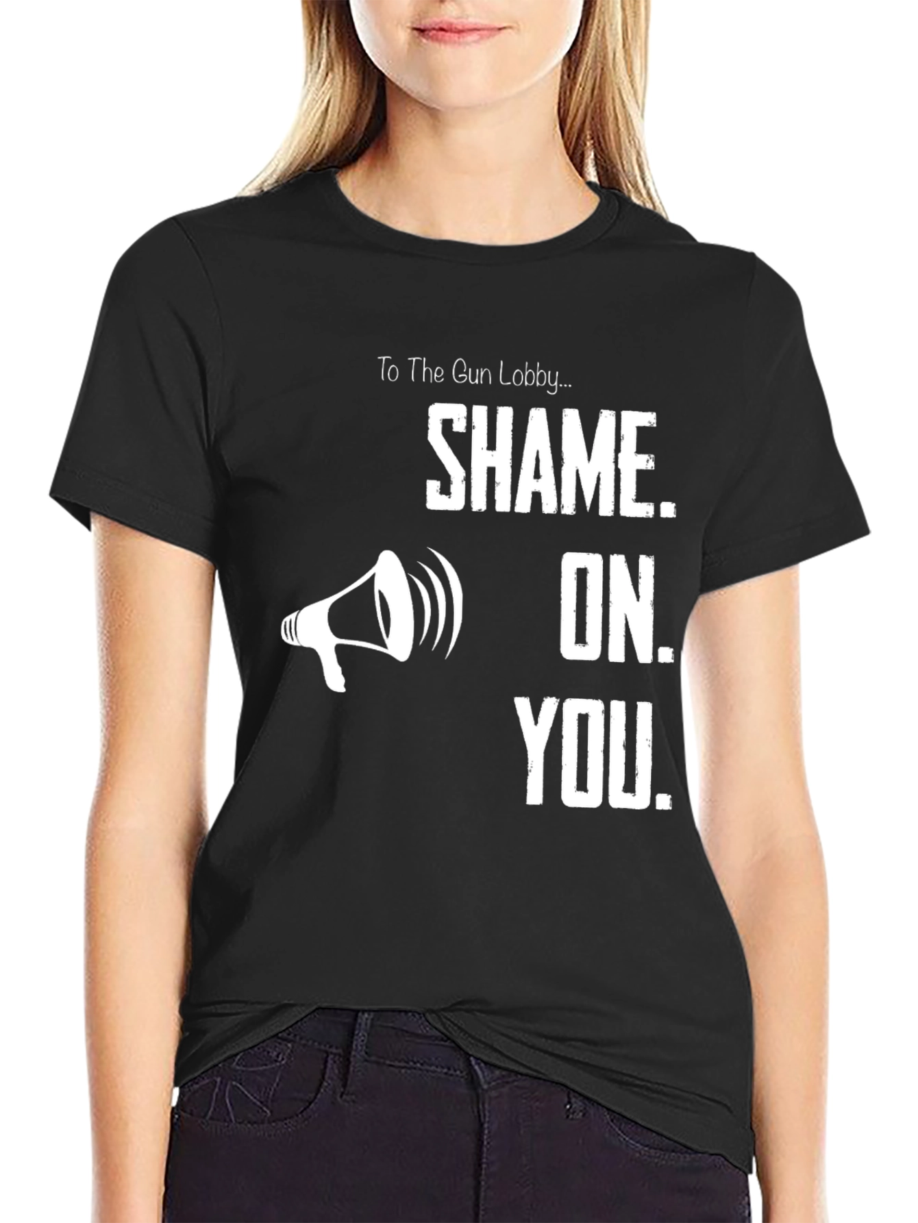 Black Shame On You Graphic T-Shirt view 2