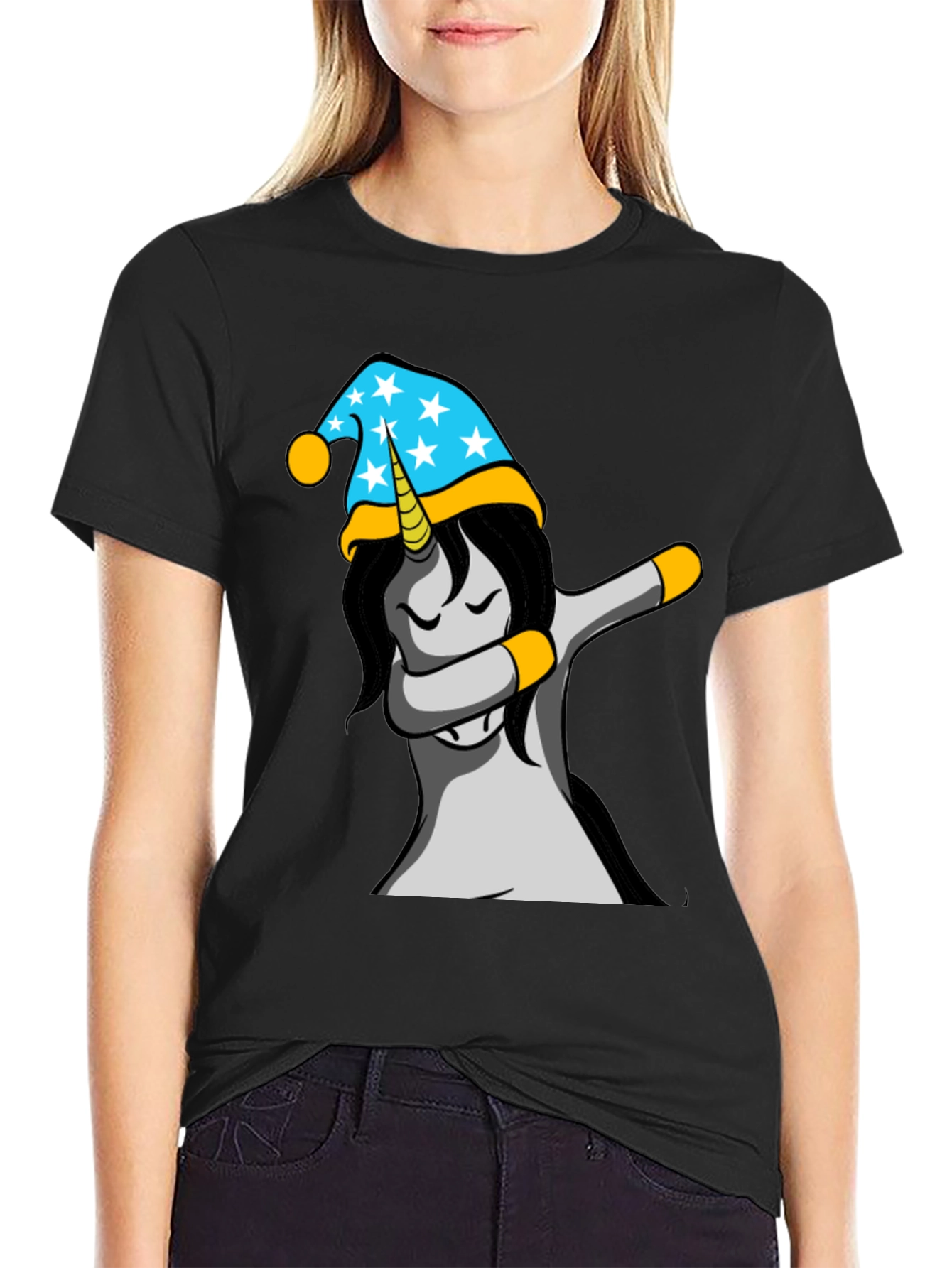 Black Unicorn Dabbing T-Shirt view 2