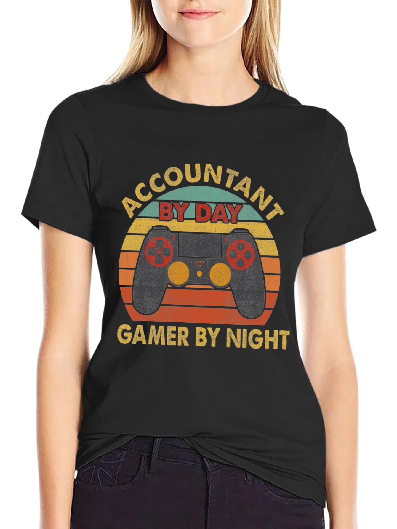 Black Accountant By Day Gamer By Night Black T-Shirt view 2