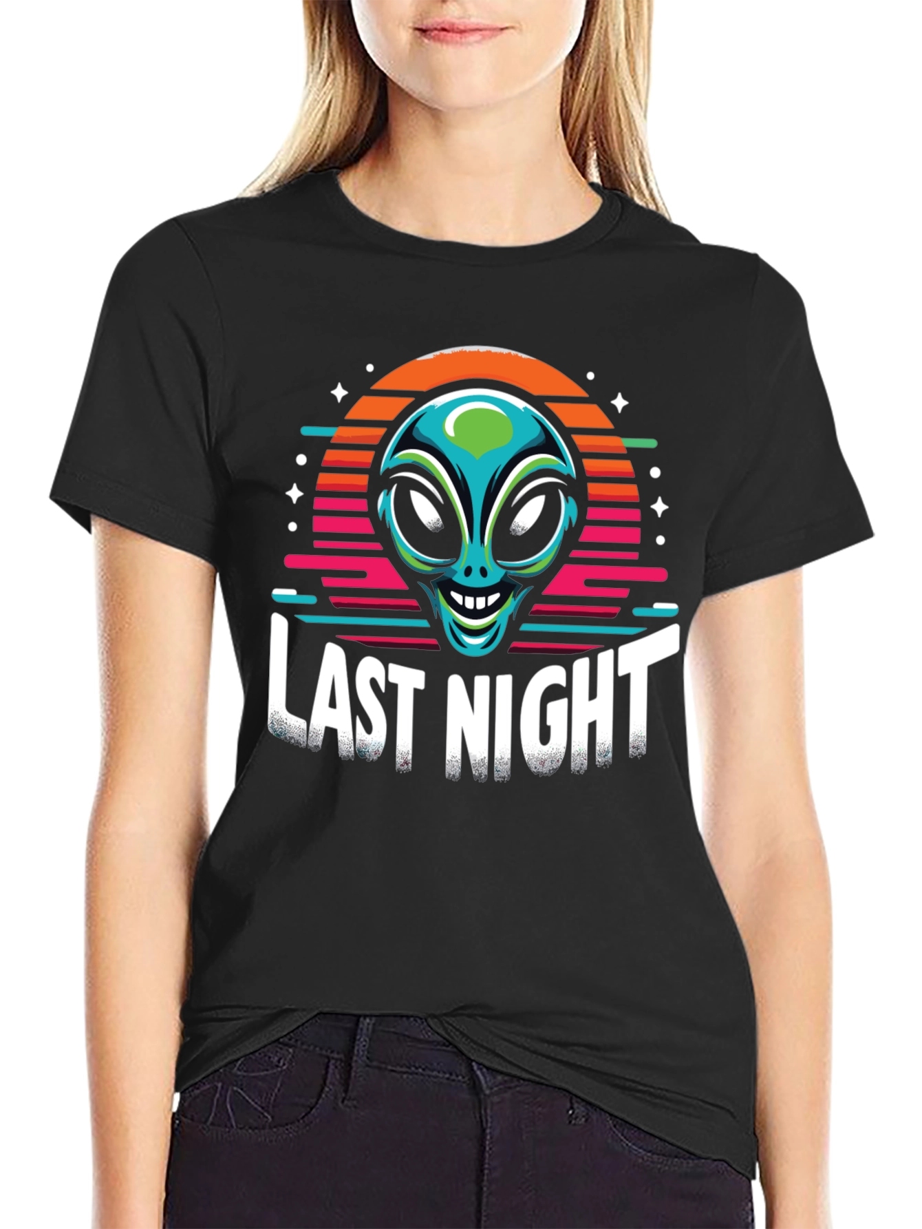 Black Last Night Alien Graphic T-Shirt view 2