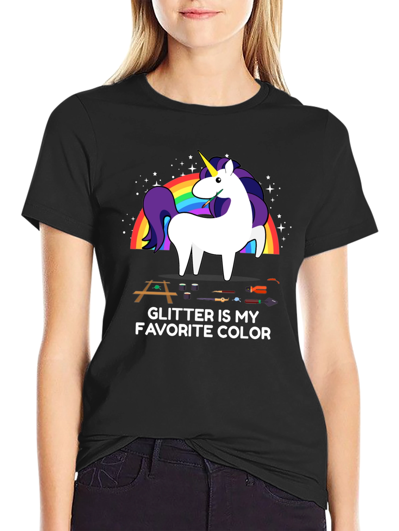 Black Glitter Is My Favorite Color T-Shirt Unicorn Carpenter view 2