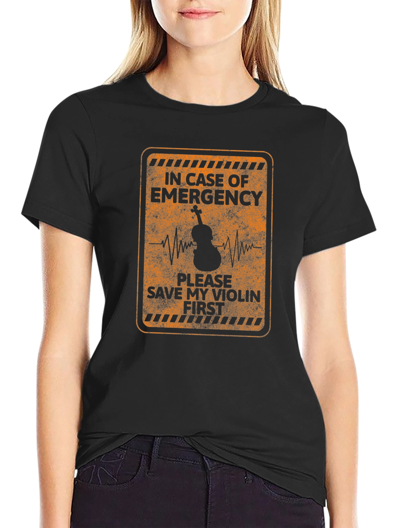 Black Emergency Violin T-Shirt - Music Lover Tee view 2