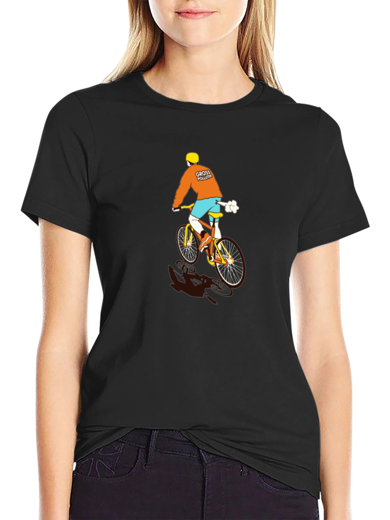 Black Funny Gross Polluter Biker Black T-Shirt view 2