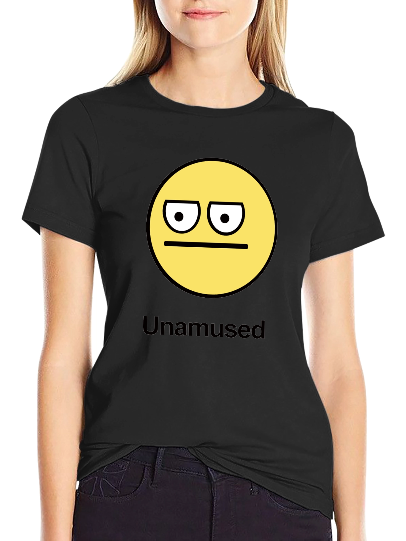 Black Unamused Emoji Graphic Black T-Shirt view 2
