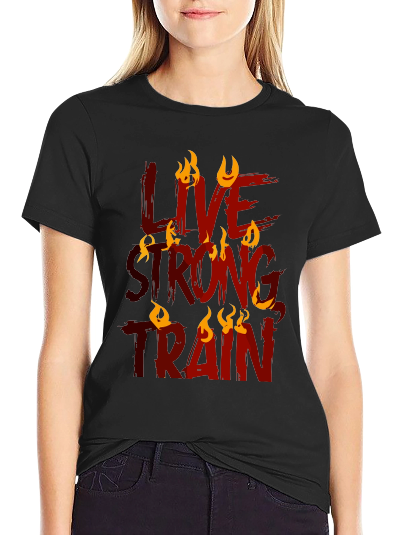 Black Live Strong Train Graphic Tee - Black Cotton Blend view 2