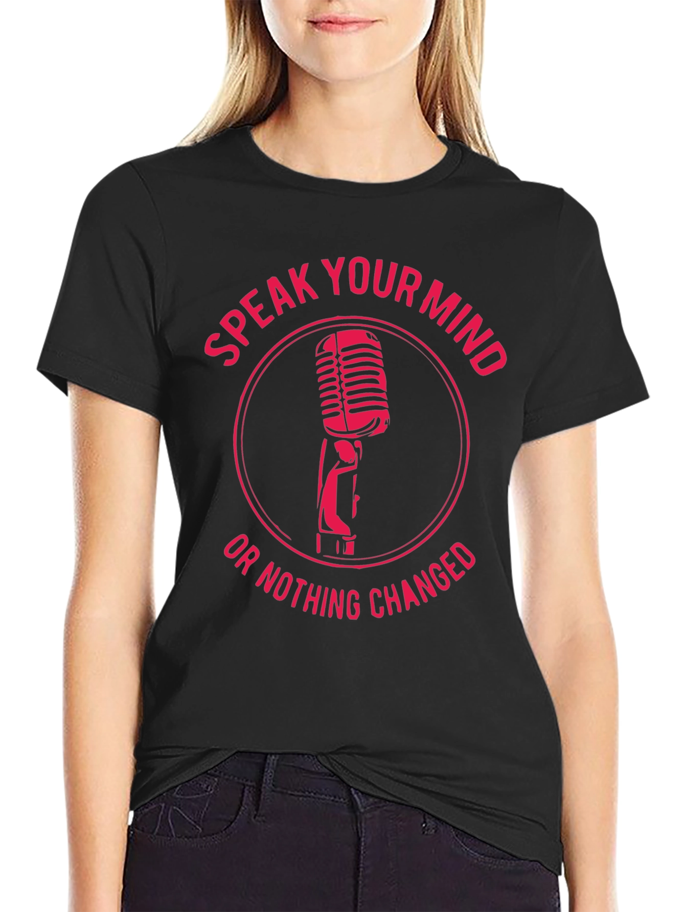 Black Speak Your Mind Tee - Retro Microphone Graphic T-Shirt view 2