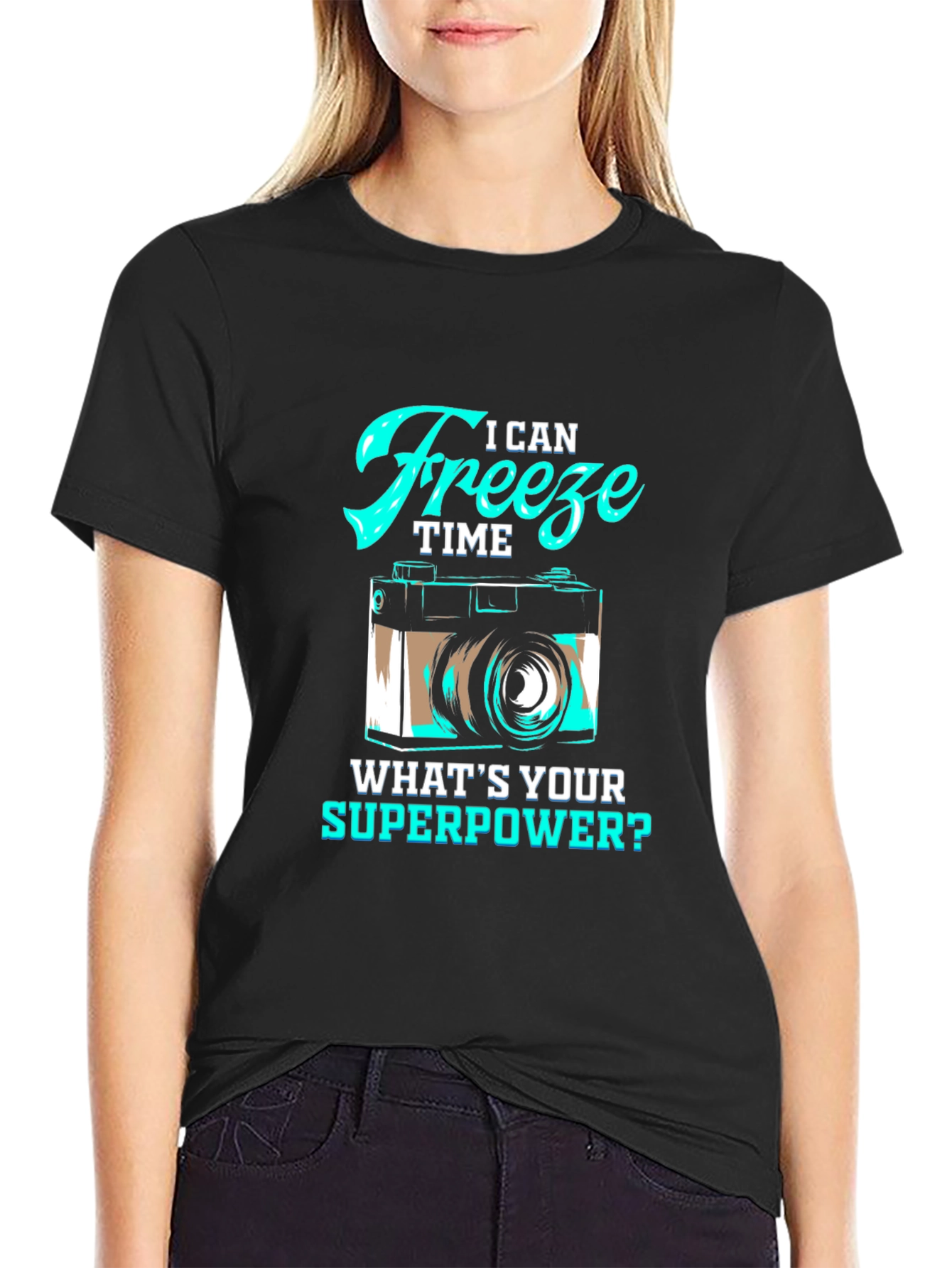 Black I Can Freeze Time Camera Graphic T-Shirt view 2
