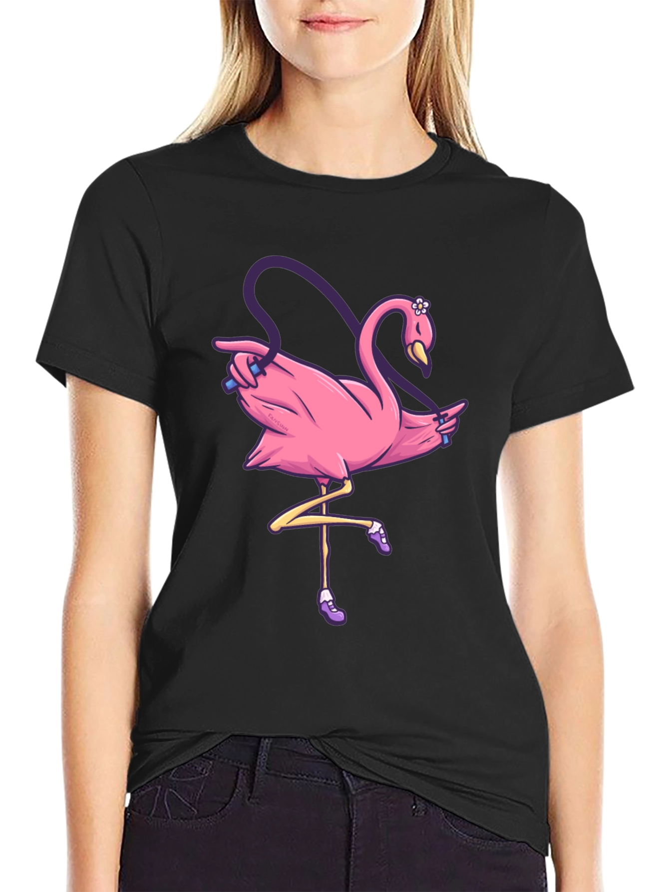 Black Pink Flamingo Jump Rope T-Shirt view 2