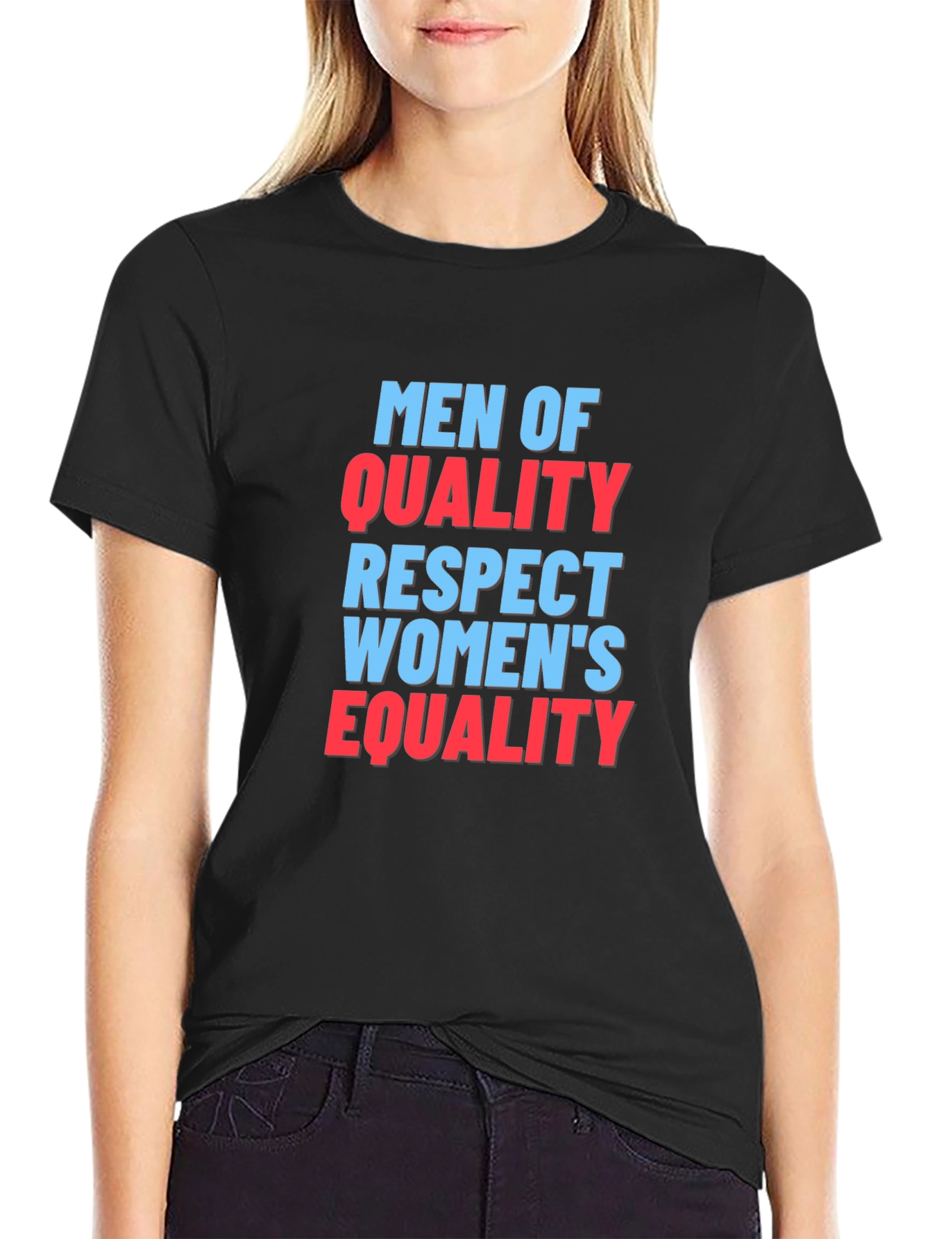 Black Men of Quality Respect Women's Equality T-Shirt view 2