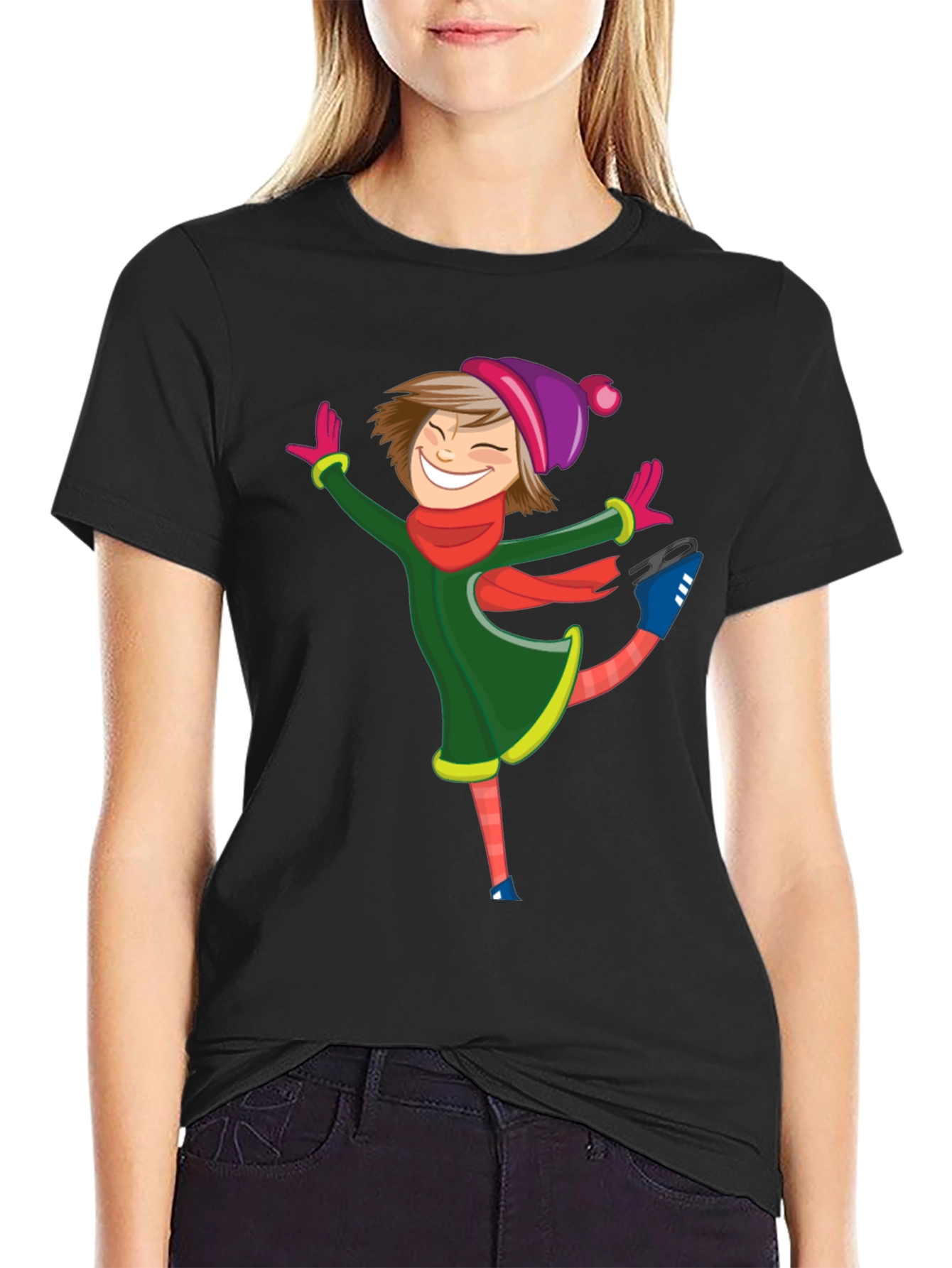 Black Skating Girl Graphic Tee - Black Cotton Blend Shirt view 2