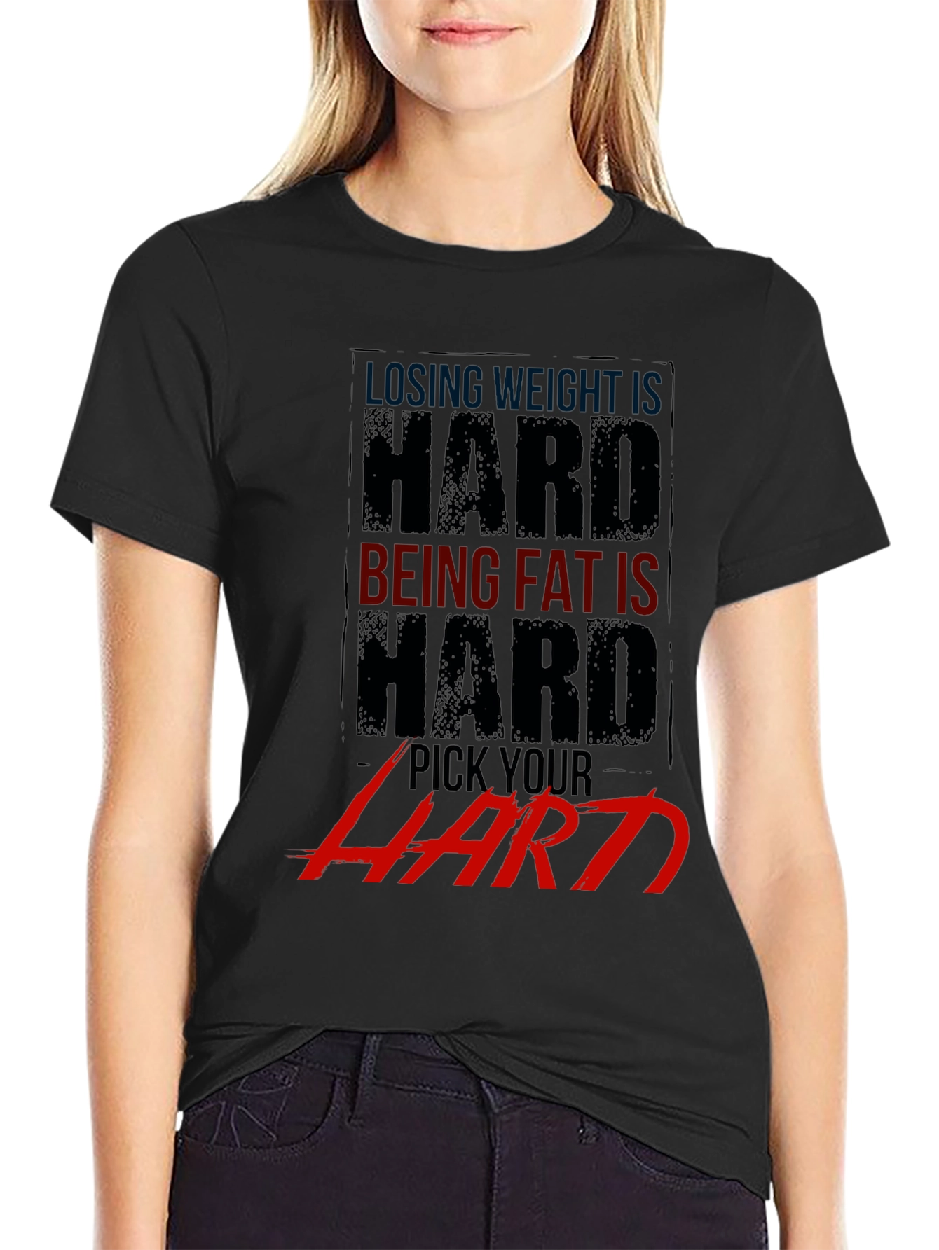 Black Losing Weight Is Hard T-Shirt - Gym Motivation Apparel view 2