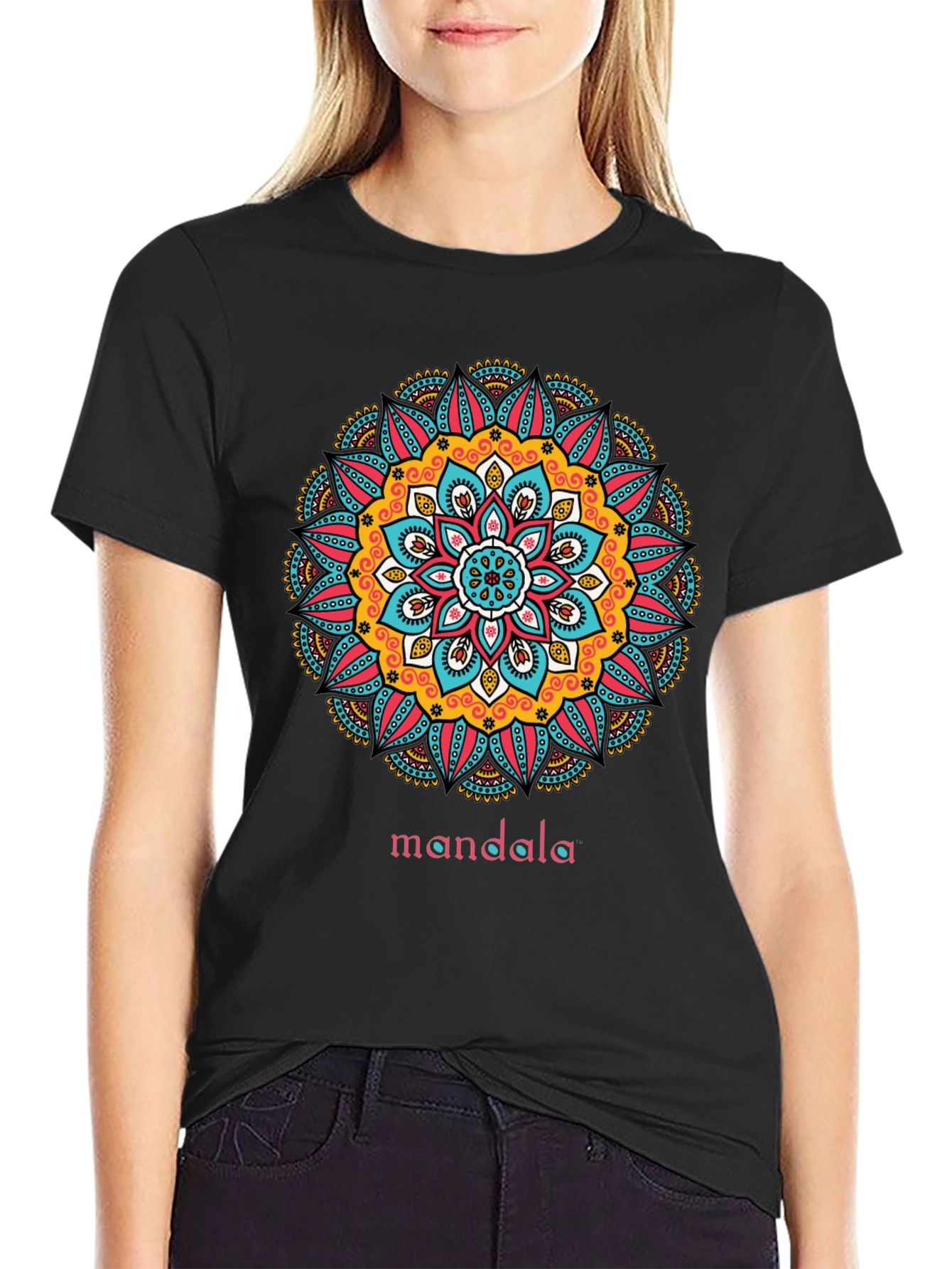 Black Mandala Graphic Print Black T-Shirt view 2