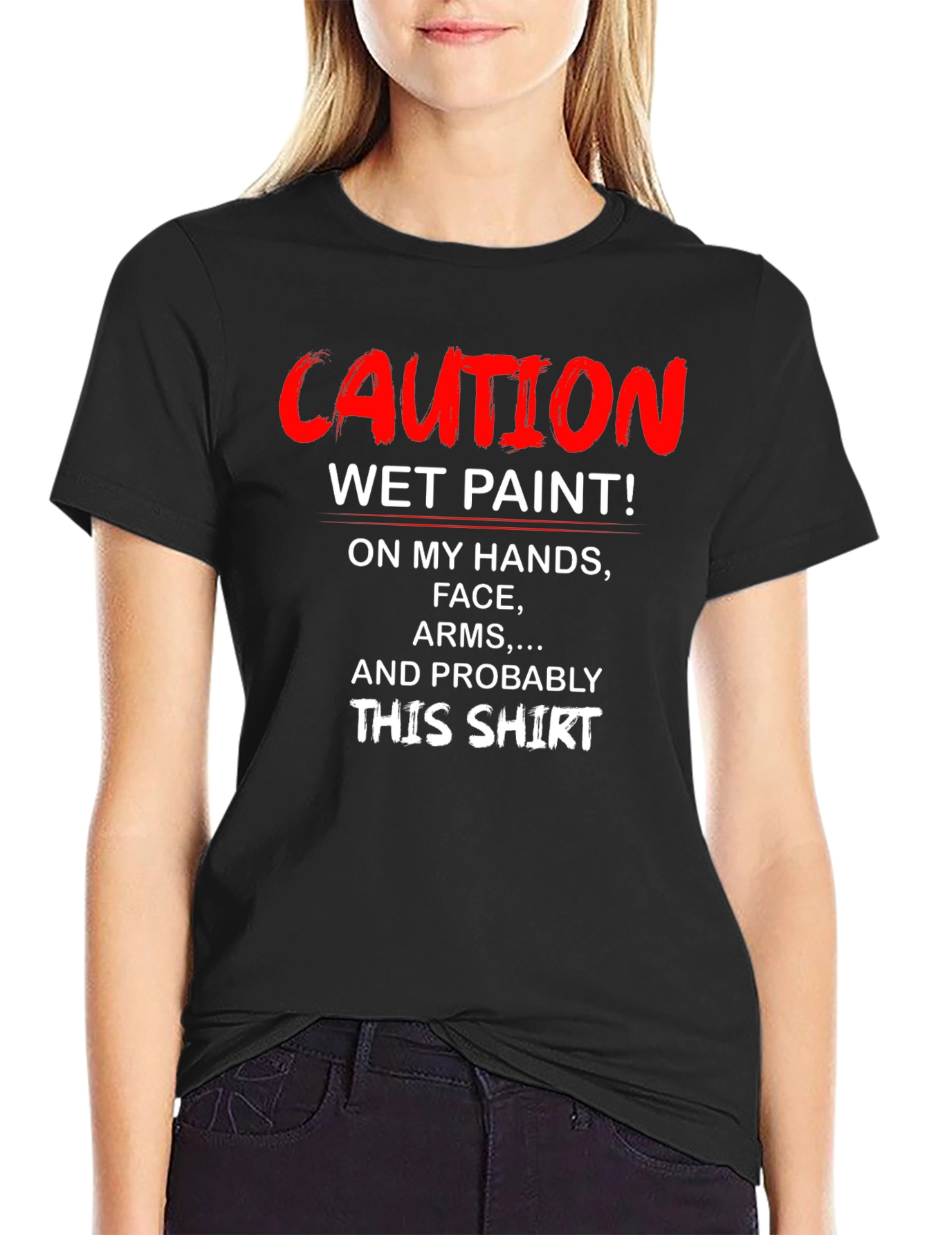Black Caution Wet Paint T-Shirt - Funny Novelty Tee view 2