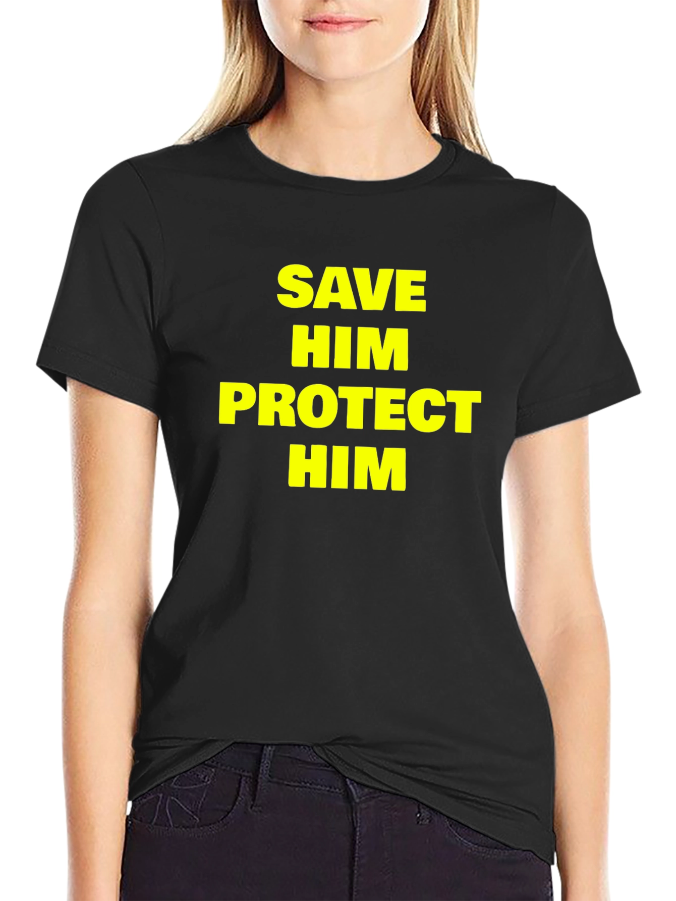 Black Save Him Protect Him Graphic Tee - Black view 2