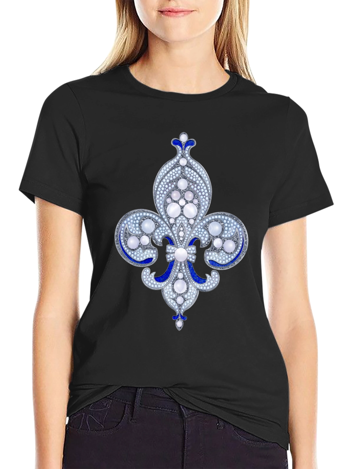 Black Elegant Fleur-de-lis Graphic Tee - Black view 2