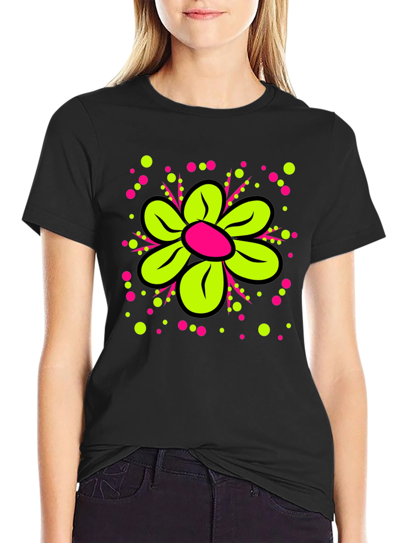 Black Funky Flower Graphic Tee - Black view 2