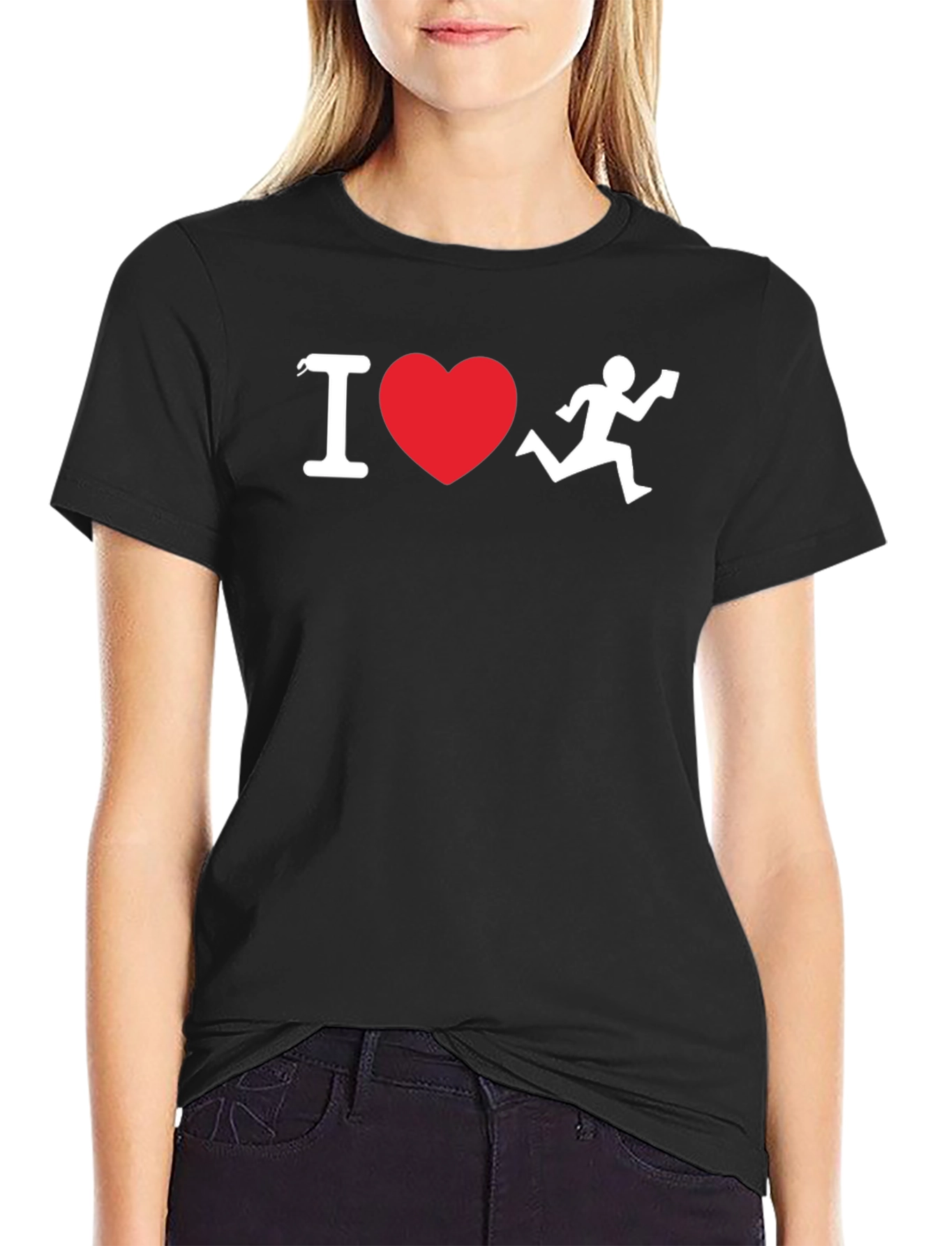 Black I Heart Running T-Shirt - Black Cotton Blend view 2