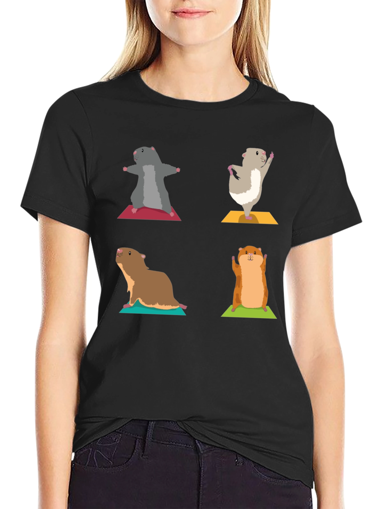 Black Yoga Hamsters Black T-Shirt view 2